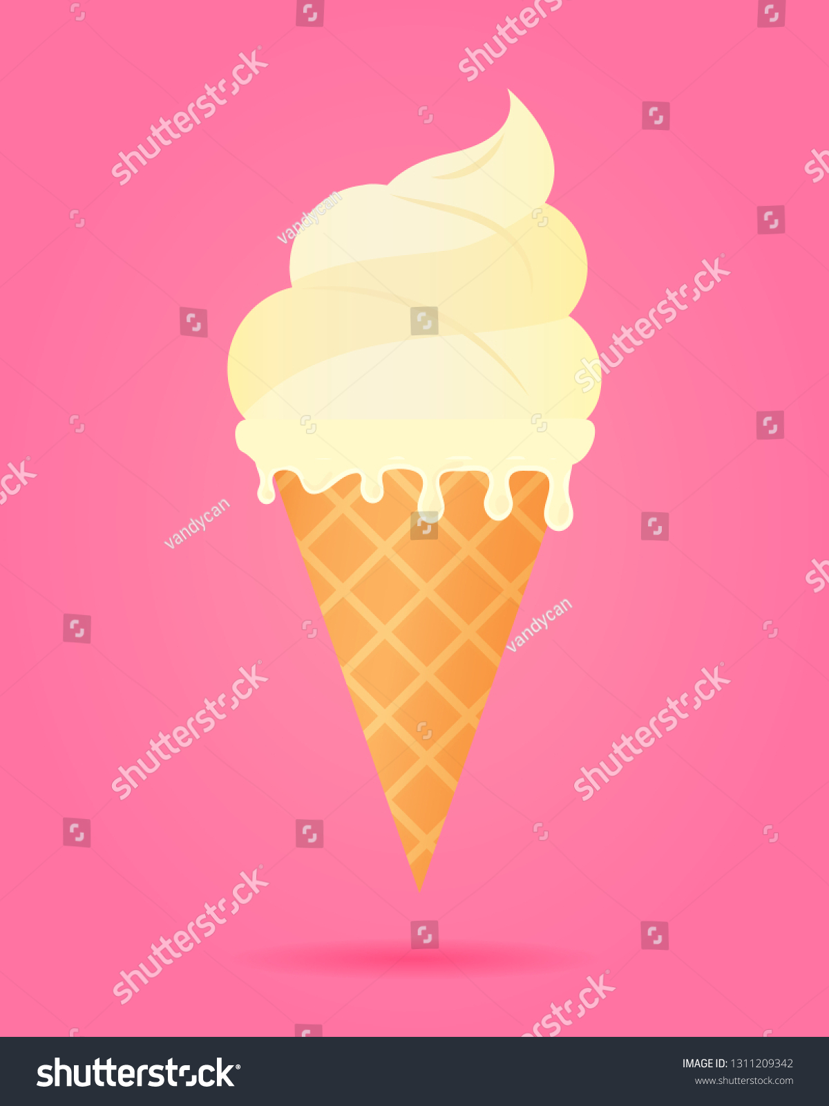 Vanilla Ice Cream Waffle Cone Dairy Stock Vector Royalty Free 1311209342 