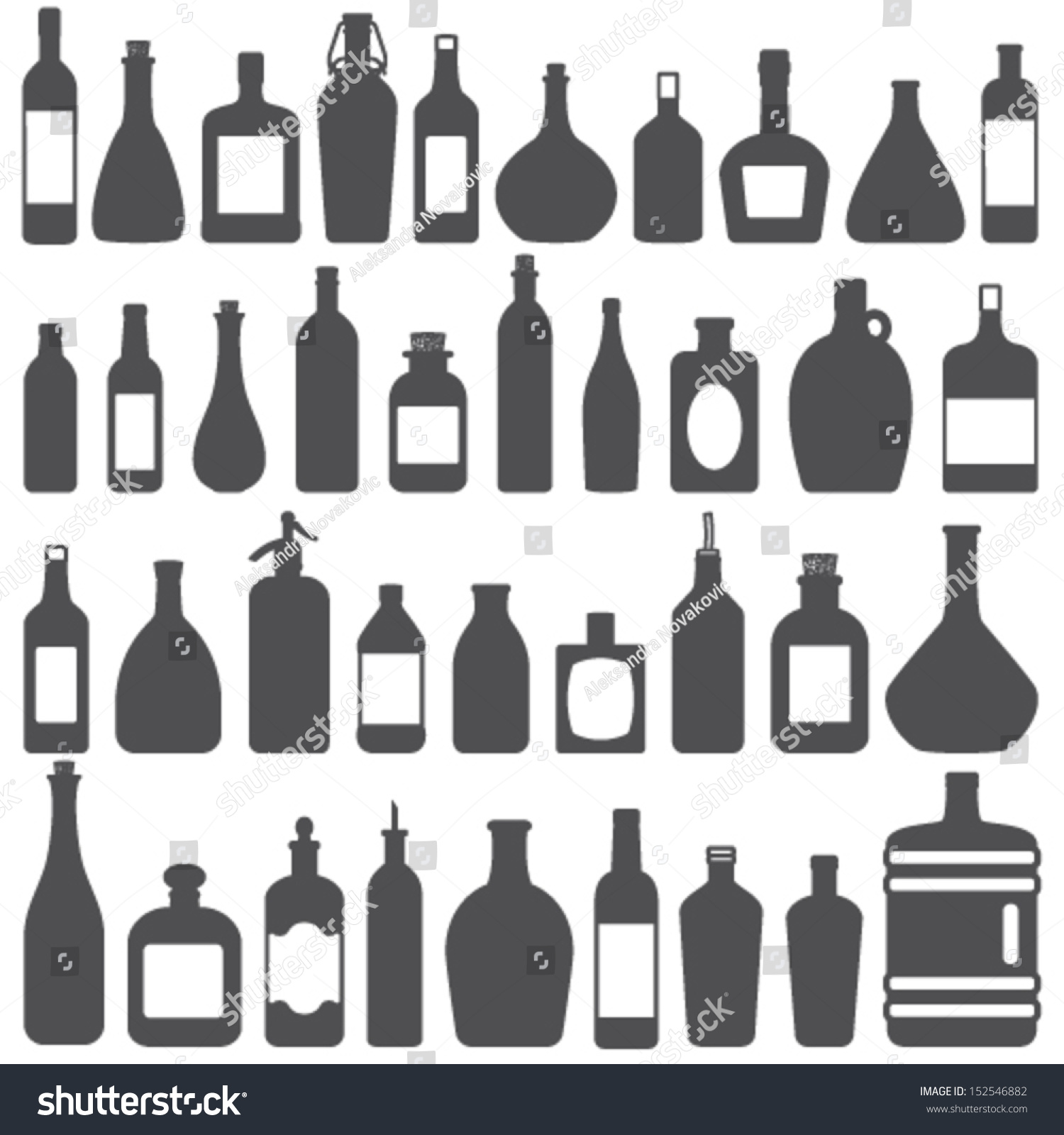 Various Bottles Vector Silhouette Icons Set Stock Vector 152546882 ...