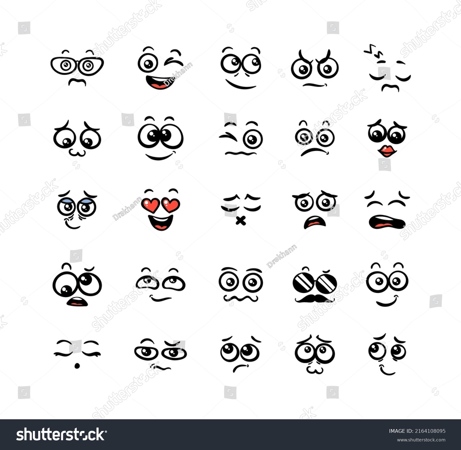 Various Cartoon Emoticons Set Doodle Faces Stock Vector (Royalty Free ...