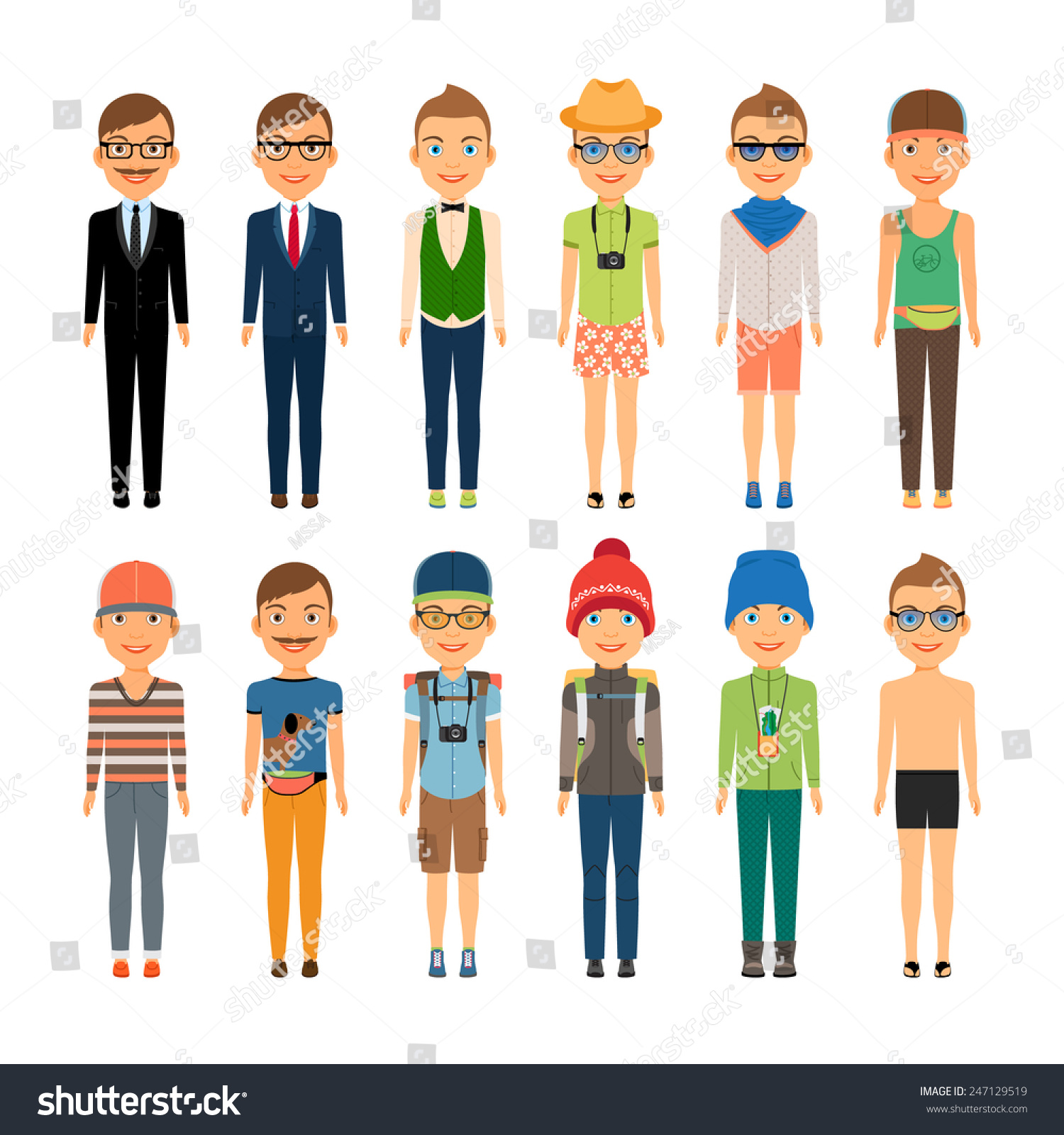 Various Cute Cartoon Boys In Assorted Clothing Styles - Business Beach ...