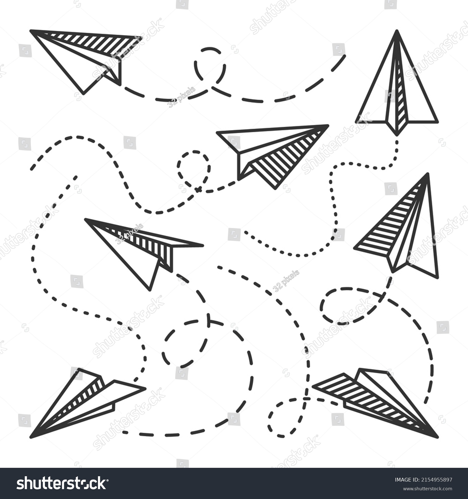 Various Hand Drawn Paper Planes Black Stock Vector (Royalty Free ...