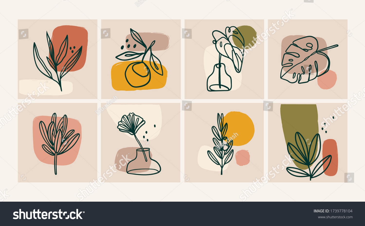 SVG of Various Leaves and Flowers, abstract shapes. Ink painting style. Contemporary Hand drawn Vector illustrations. Continuous line, minimalistic elegant concept. All elements are isolated svg