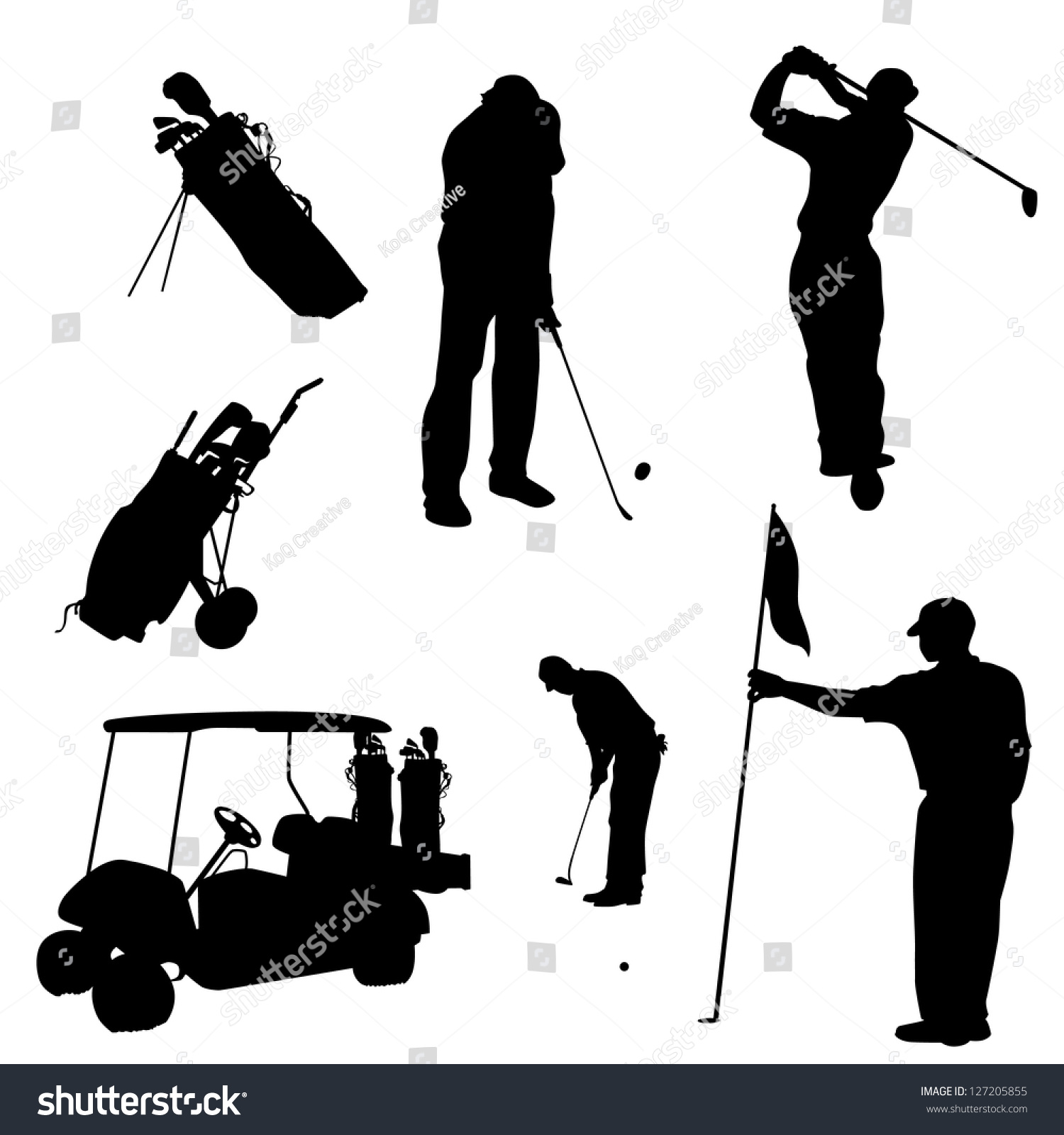 Various Male Golf Poses In Silhouettes Stock Vector Illustration ...