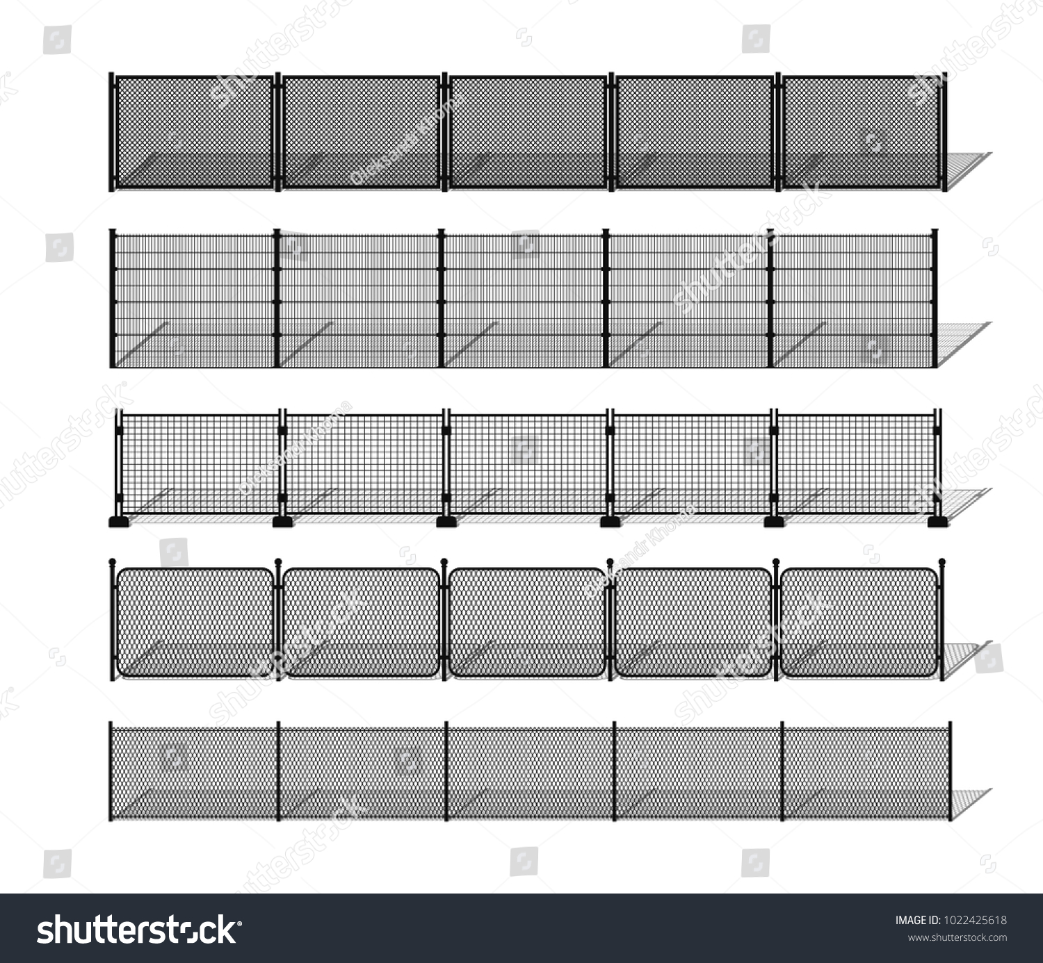 Various Metal Wire Chainlink Fence Silhouettes Stock Vector (Royalty ...