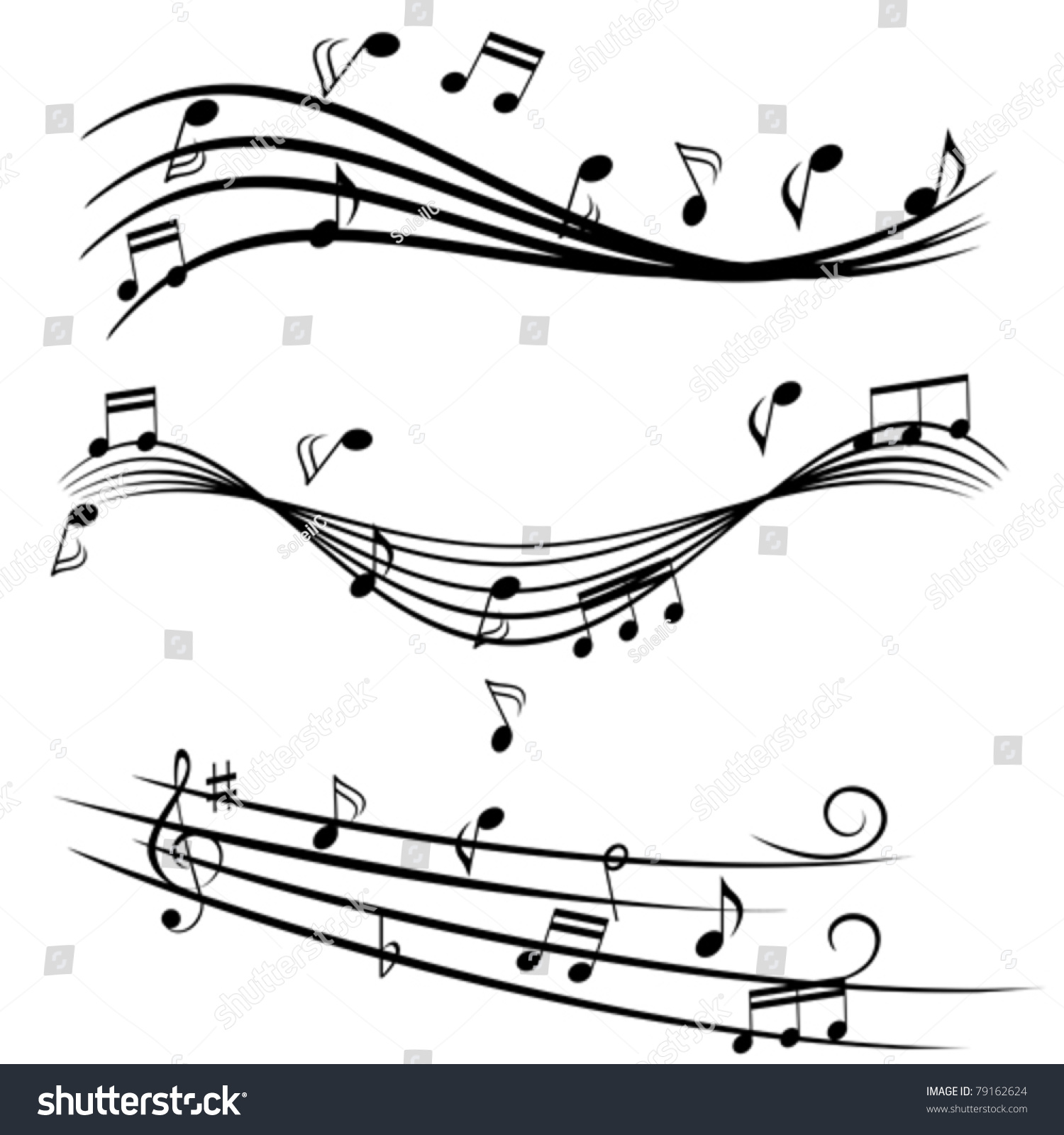 Various Music Notes On Stave Stock Vector 79162624 - Shutterstock