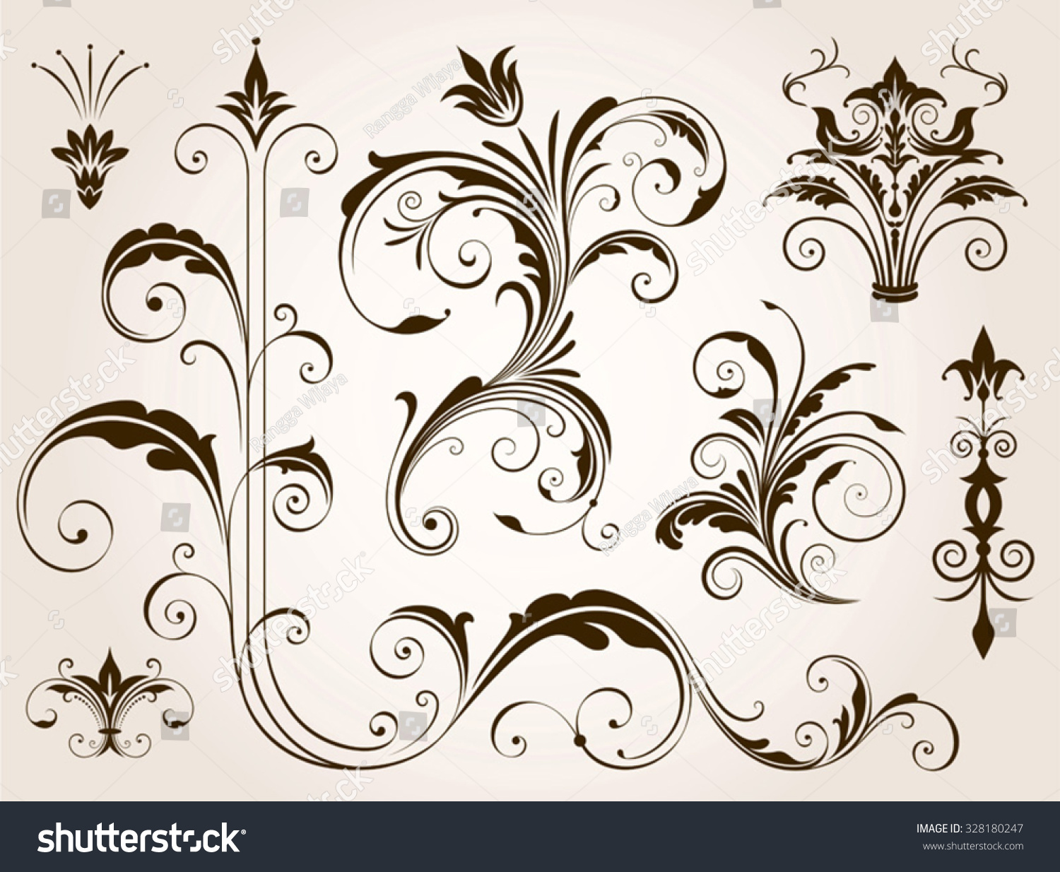 Various Ornate Scroll Design Elements Vector Illustration. Saved In Eps