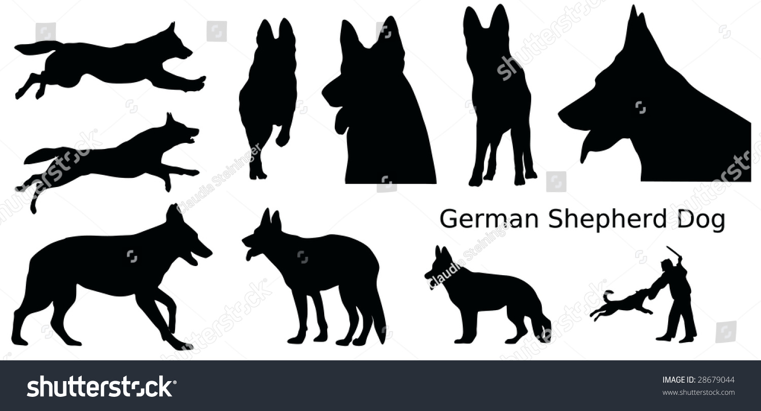 Various Silhouettes German Shepherd Dog Vector Stock Vector 28679044