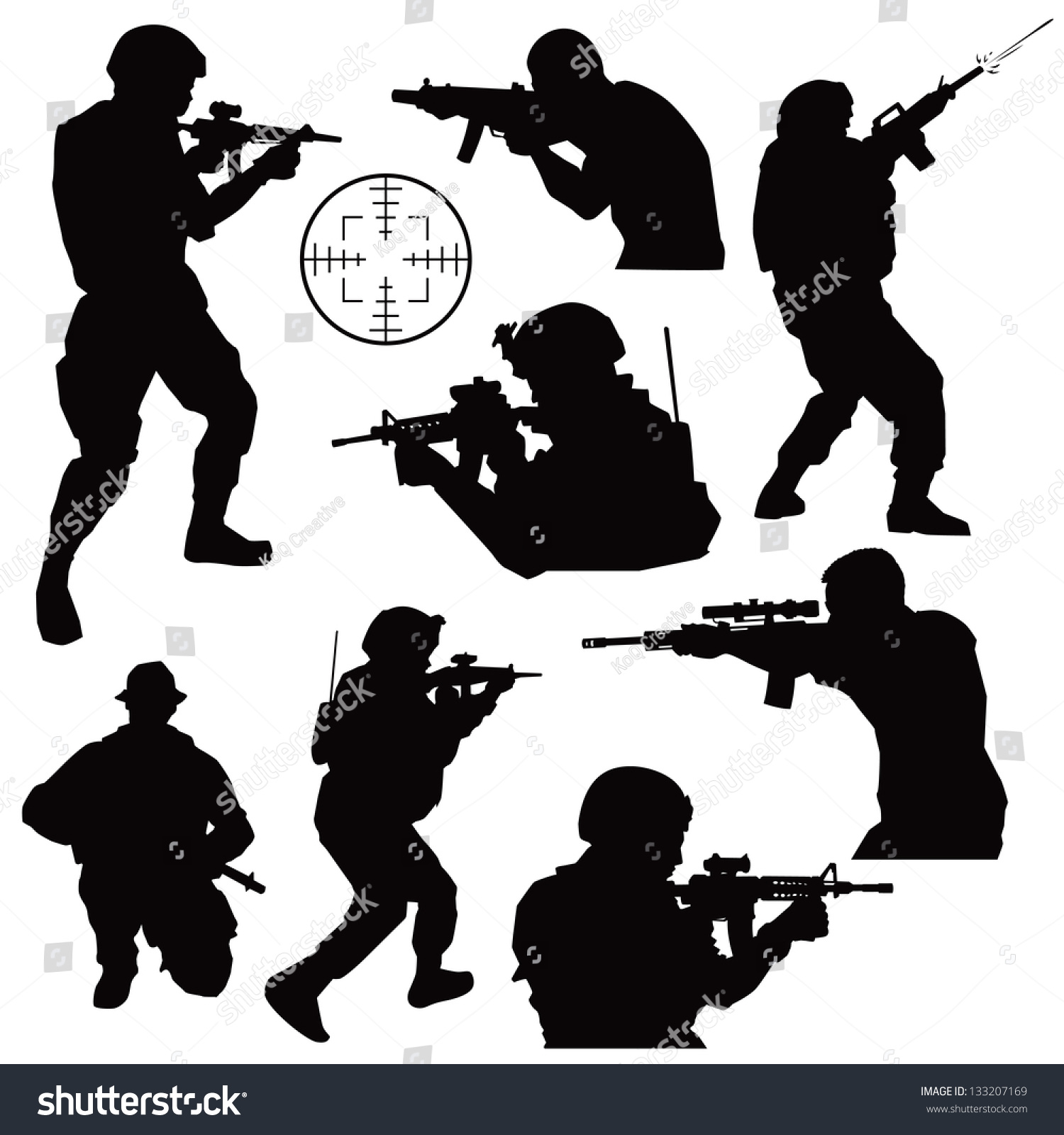 Various Soldiers Combat Silhouettes Stock Vector 133207169 - Shutterstock