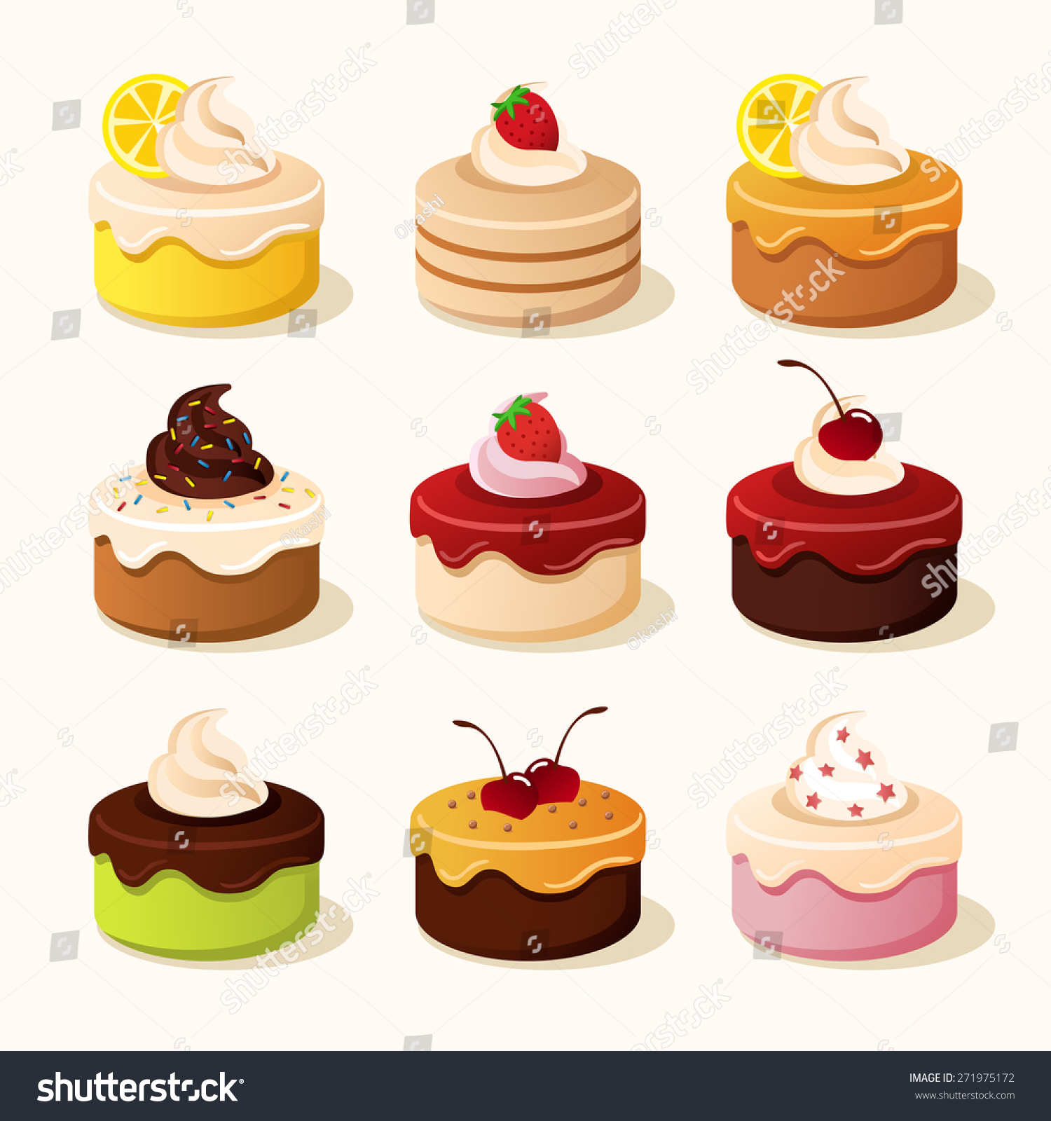 Various Type Cake Vector Illustration Stock Vector (Royalty Free) 271975172