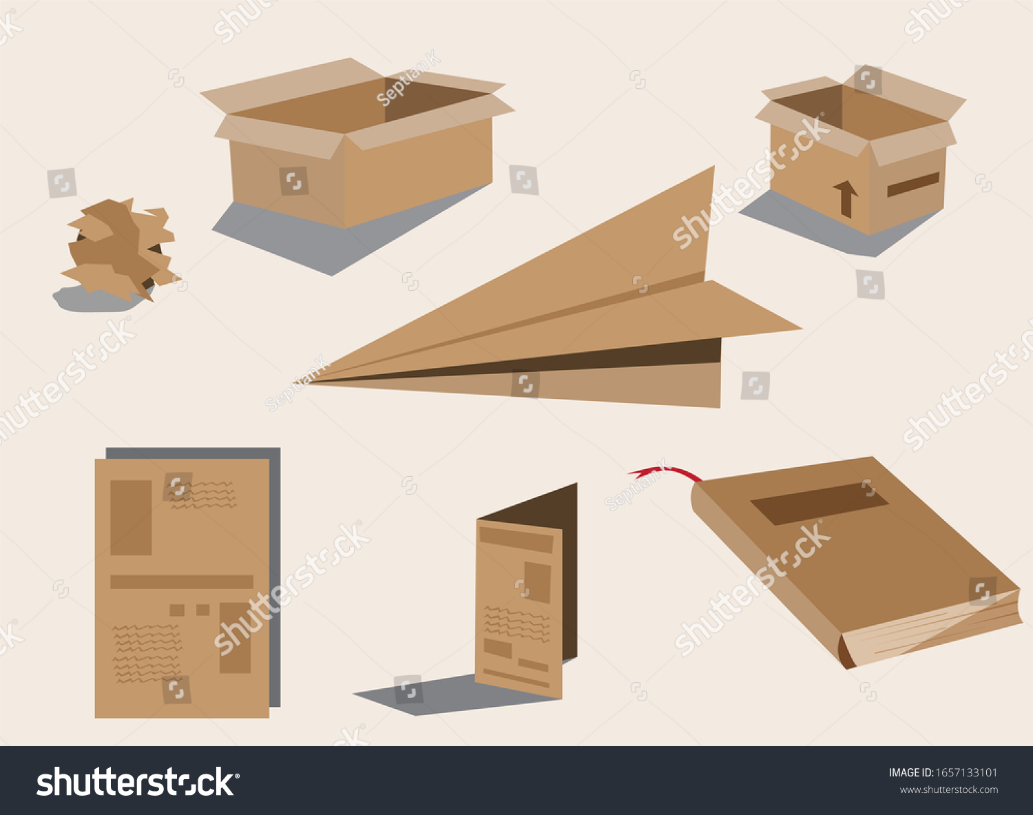 Various Types Objects Made Paper Base Stock Vector (Royalty Free
