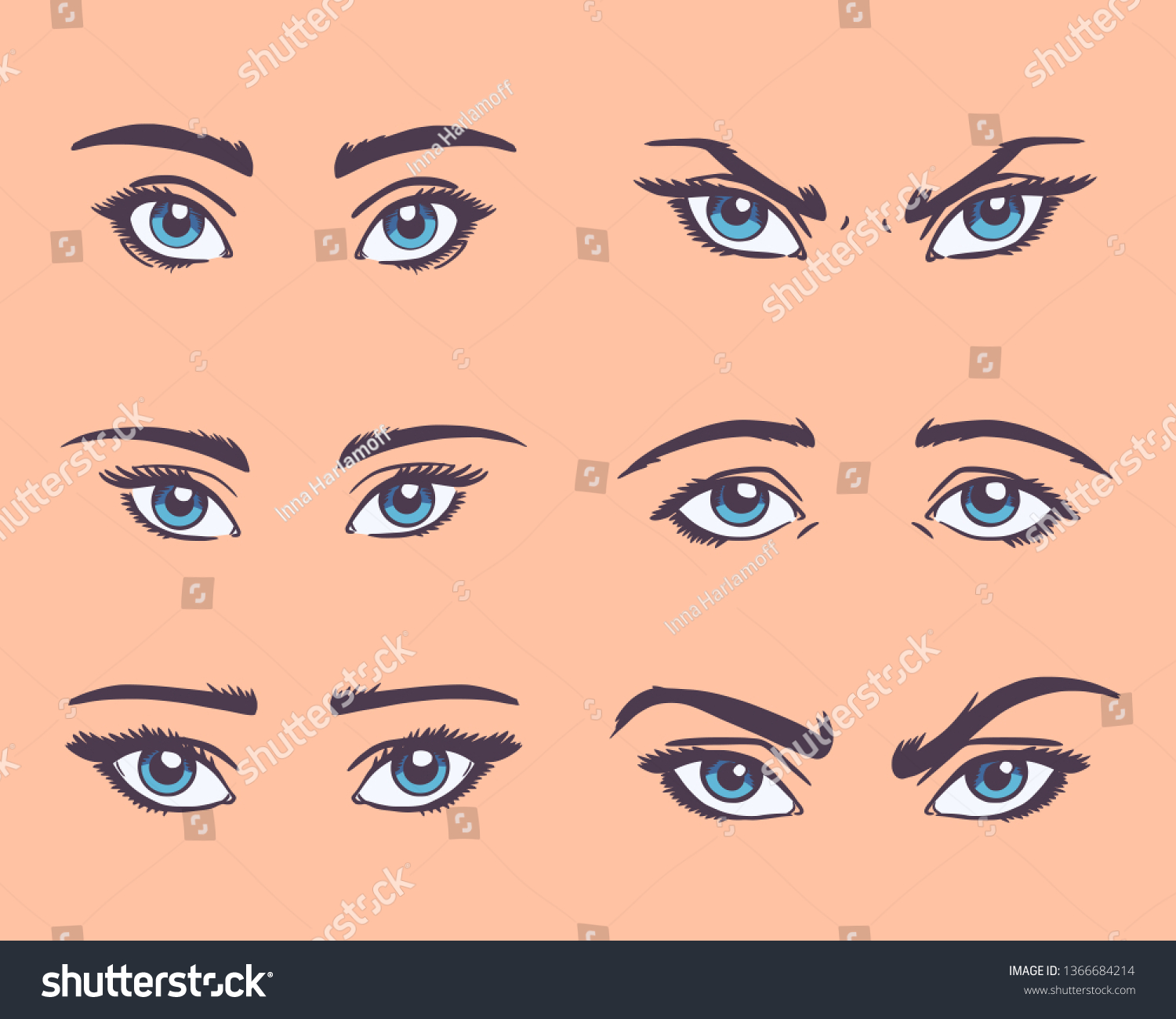 Various Types Woman Eyes Eyebrows Set Vector De Stock Libre De Regalías 1366684214 Shutterstock 3712
