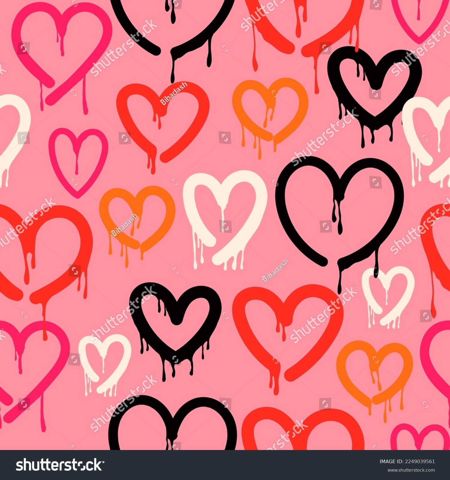 SVG of Various unique Hearts. Dripping paint, graffiti style, brush stroke, ink splatter grunge hearts. Hand drawn trendy Vector illustration. Symbol of love, valentine concept. Square seamless Pattern svg