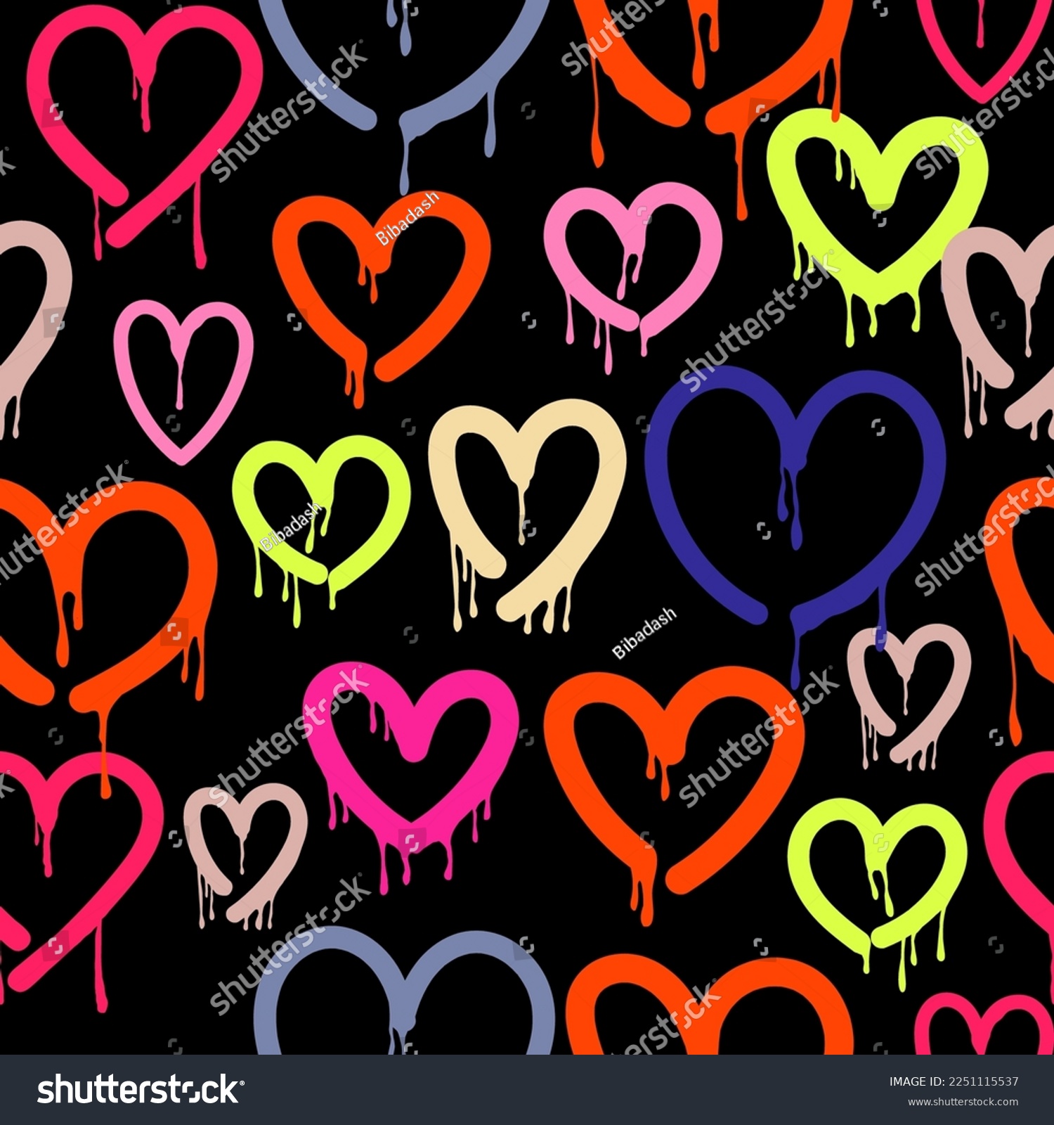 SVG of Various unique Hearts. Dripping paint, graffiti style, brush stroke, ink splatter grunge hearts. Hand drawn trendy Vector illustration. Symbol of love, valentine concept. Square seamless Pattern svg