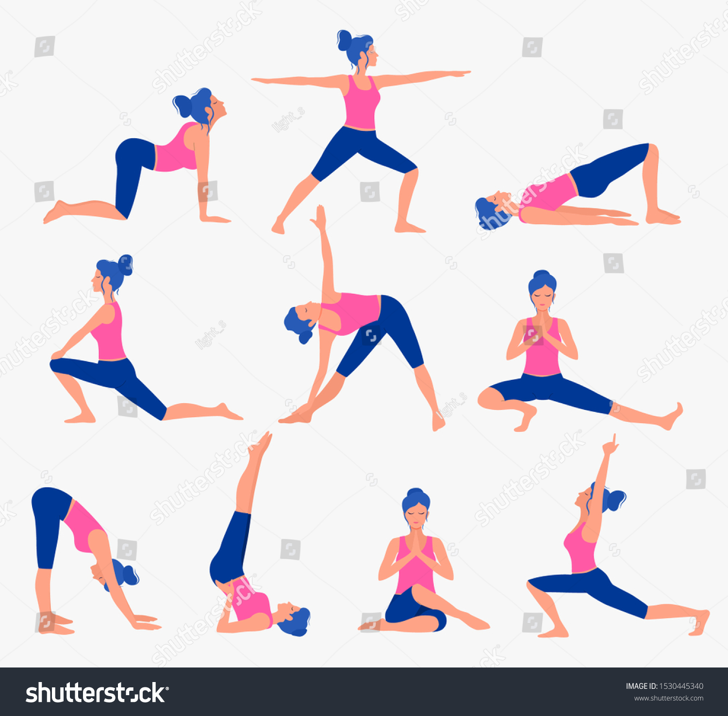 Various Yoga Poses Set Female Yoga Stock Vector (Royalty Free ...