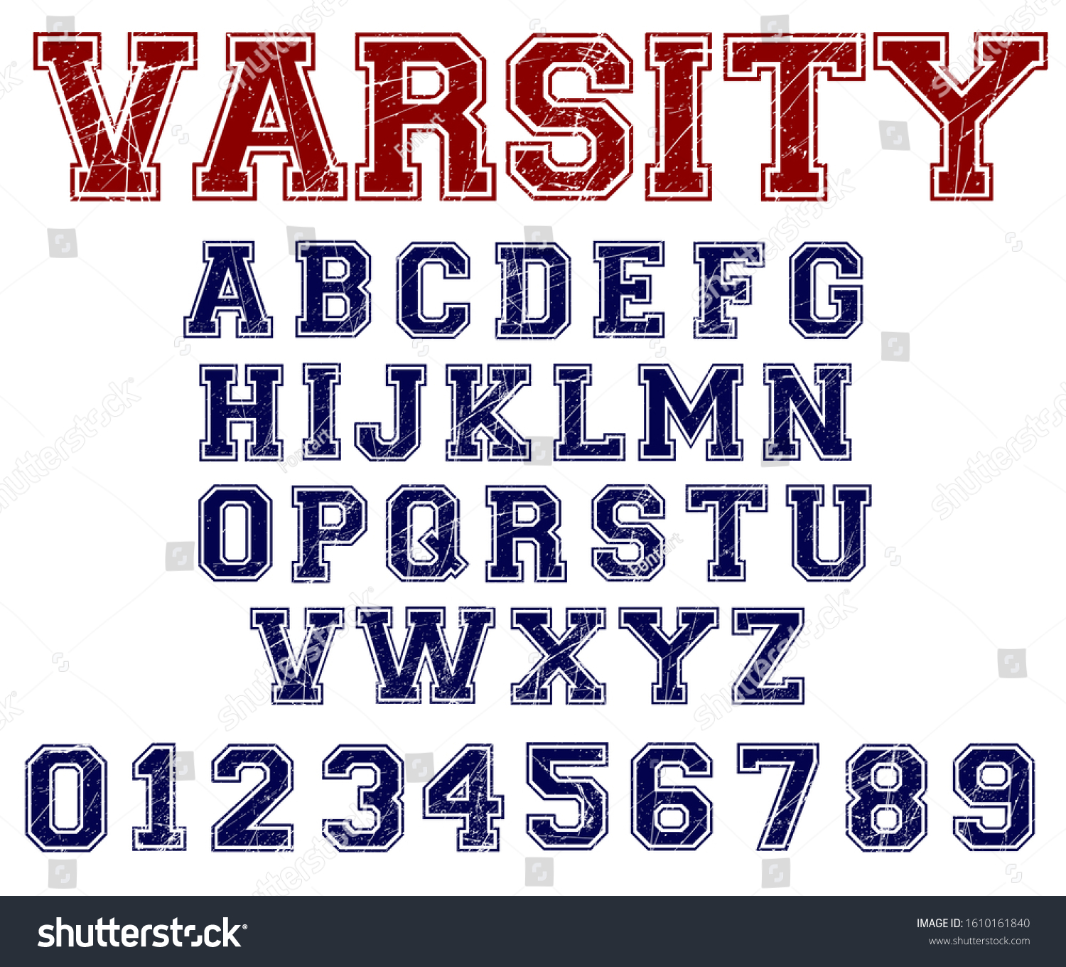 SVG of Varsity distressed font vector. Sport font, college alphabet, distressed letters and numbers. Sport design for t shirt. svg