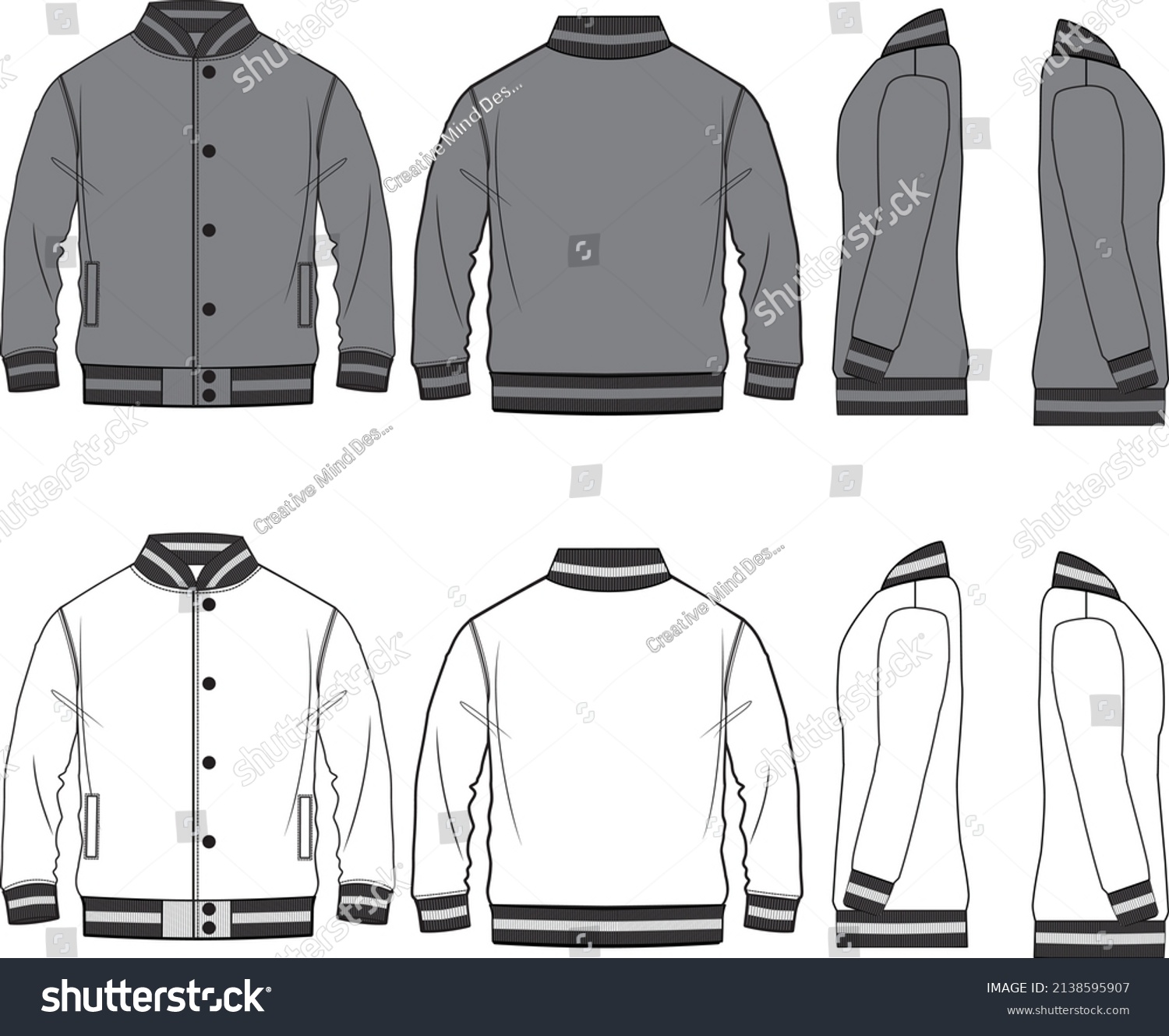 Varsity Jacket Fashion Flat Templates Stock Vector (Royalty Free ...