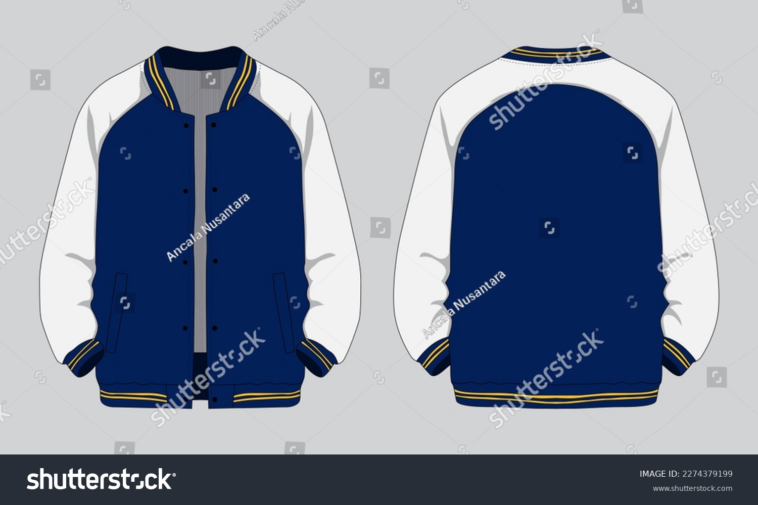 SVG of Varsity jacket mockup front and back view. Vector illustration svg