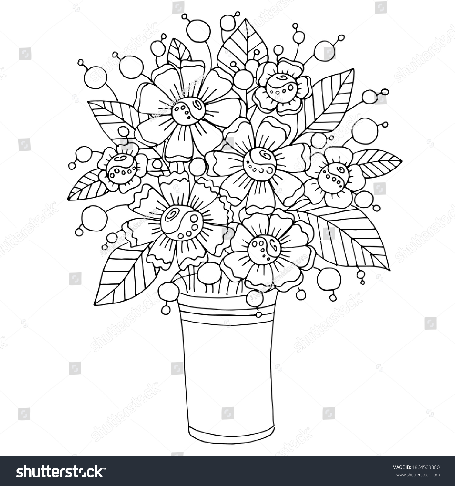 Vase Flowers Coloring Style Linart Vector Stock Vector (Royalty Free ...