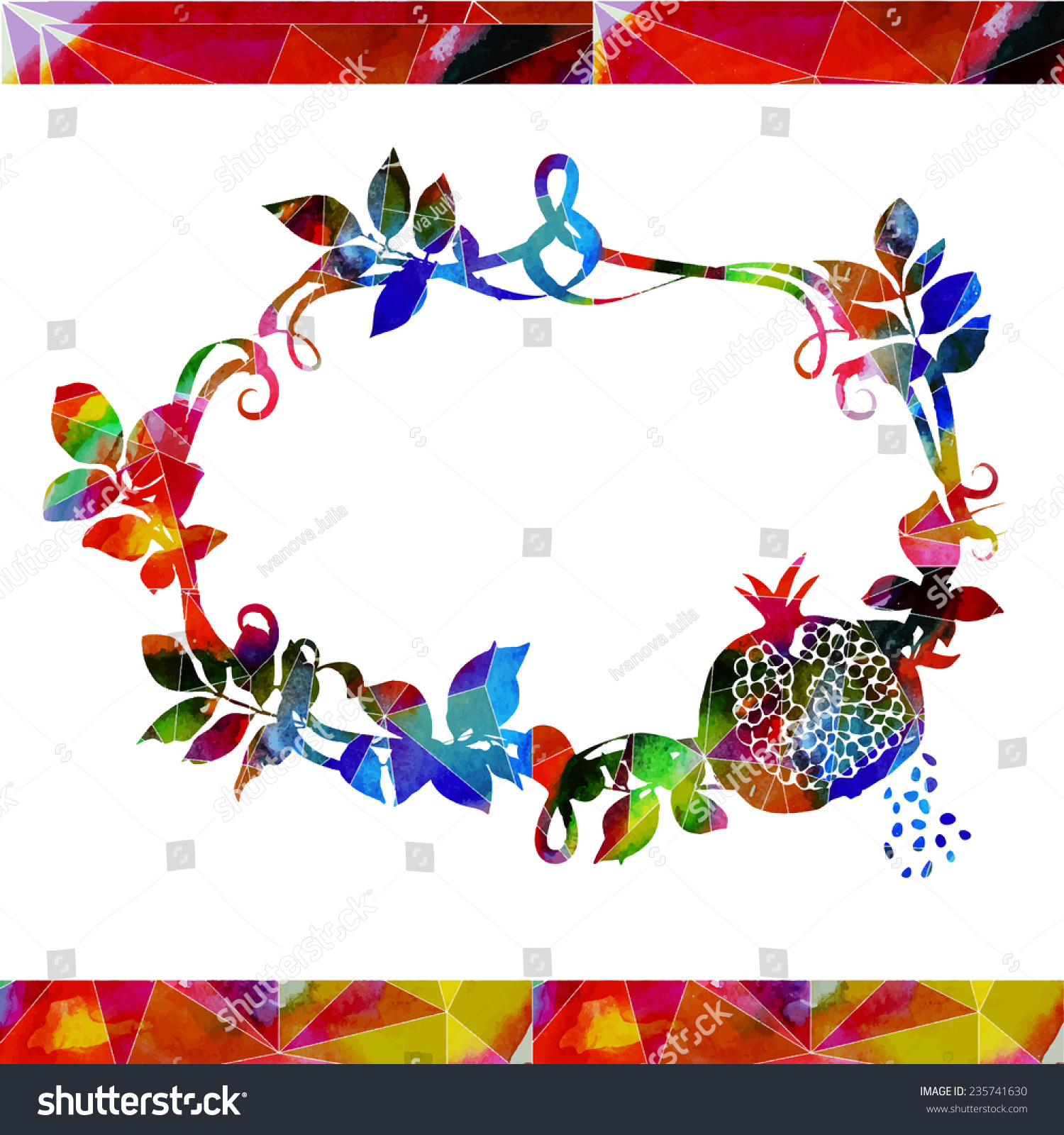 Vector Abstract Frame Leaves Pomegranate Stock Vector Royalty Free