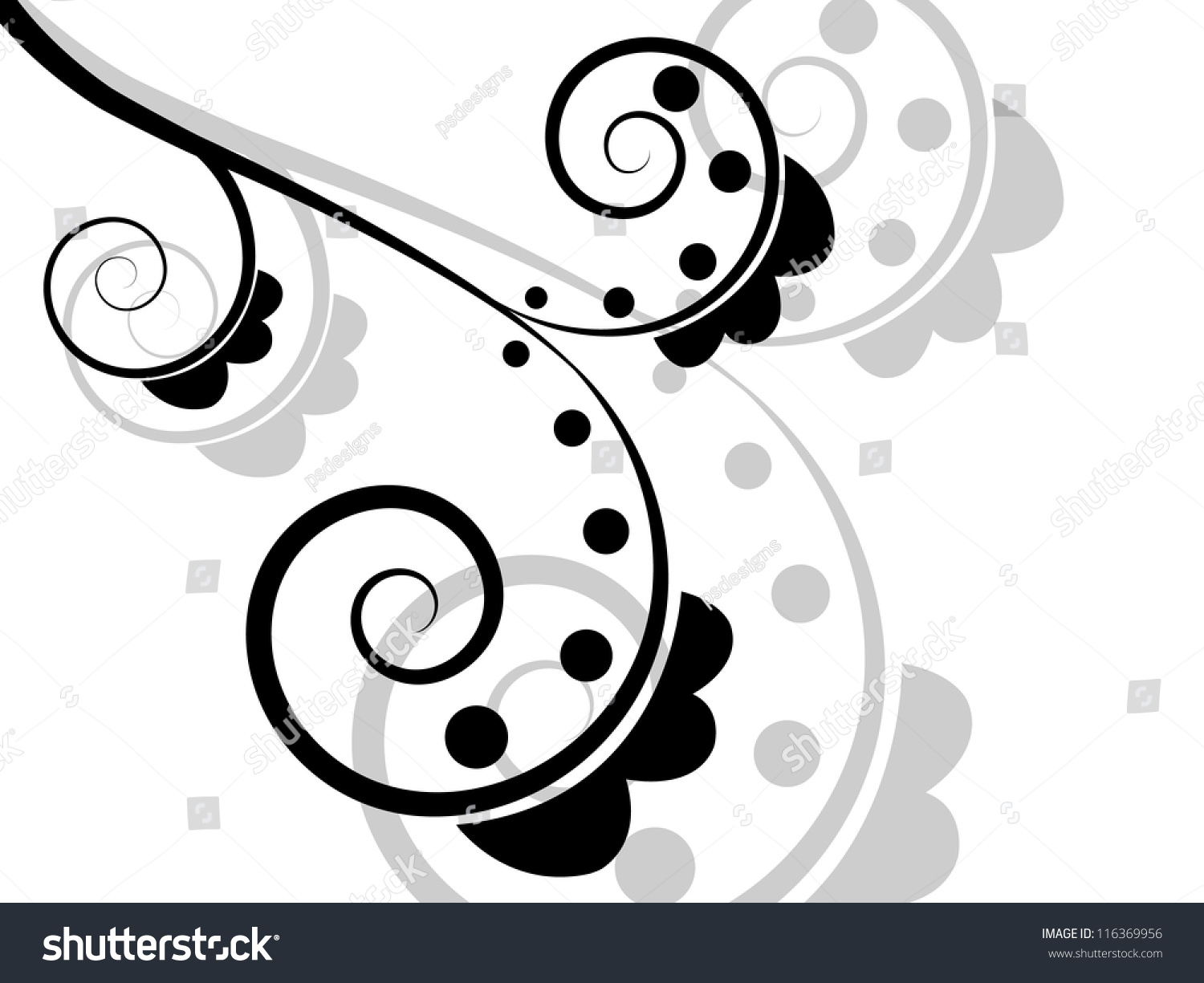 Vector Abstract Horizontal Black And White Curly Swirls Background With ...