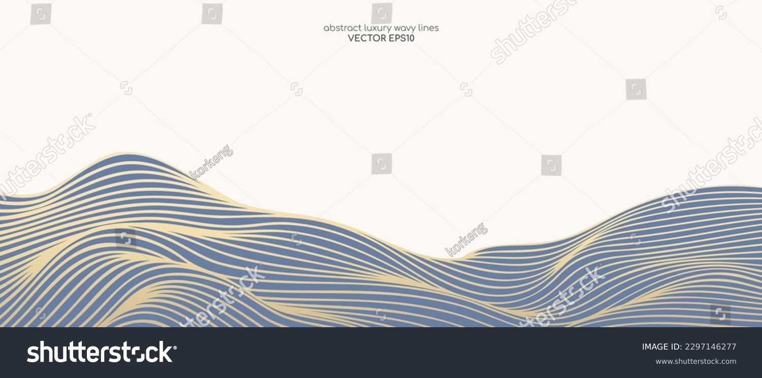 SVG of Vector abstract line art wavy smooth flowing dynamic gold gradient isolated pastel blue and beige background in concept luxury, wave, ocean, mountain landscape. svg