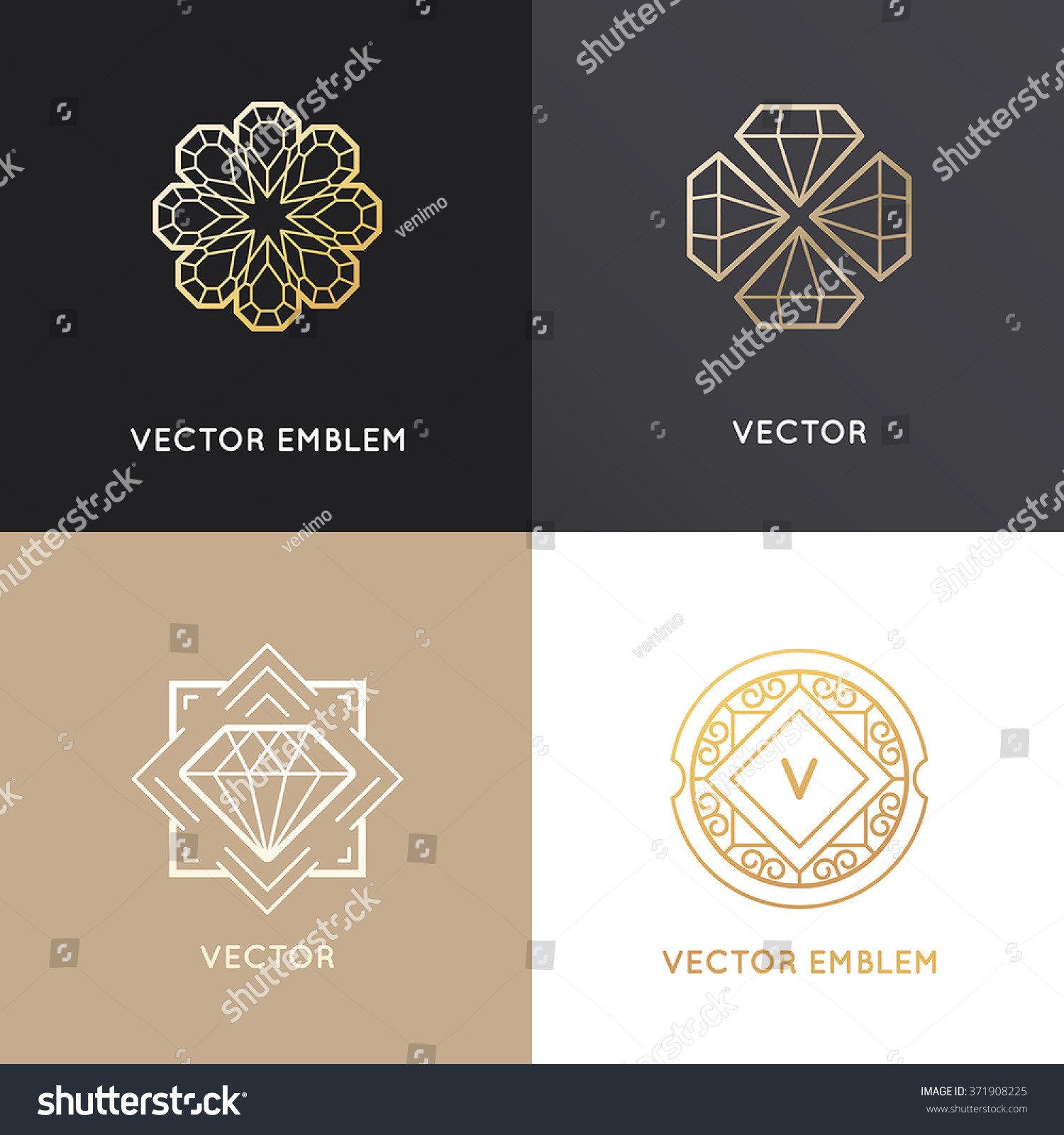 Vector Abstract Logo Design Templates In Golden Colors On Dark And ...