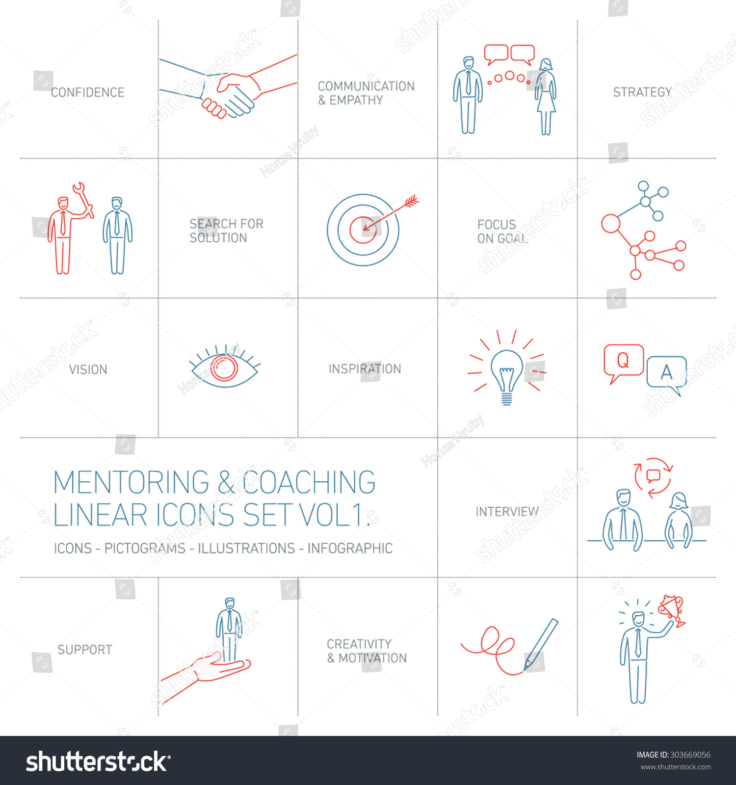 Vector Abstract Mentoring And Coaching Linear Icons And Pictograms Set ...