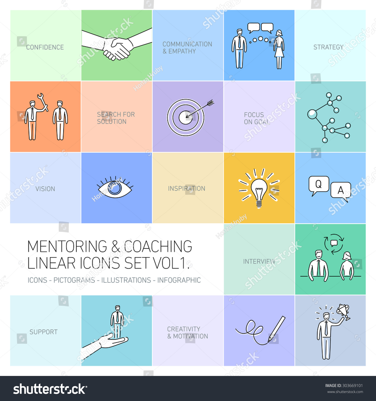 Vector Abstract Mentoring And Coaching Linear Icons And Pictograms Set ...