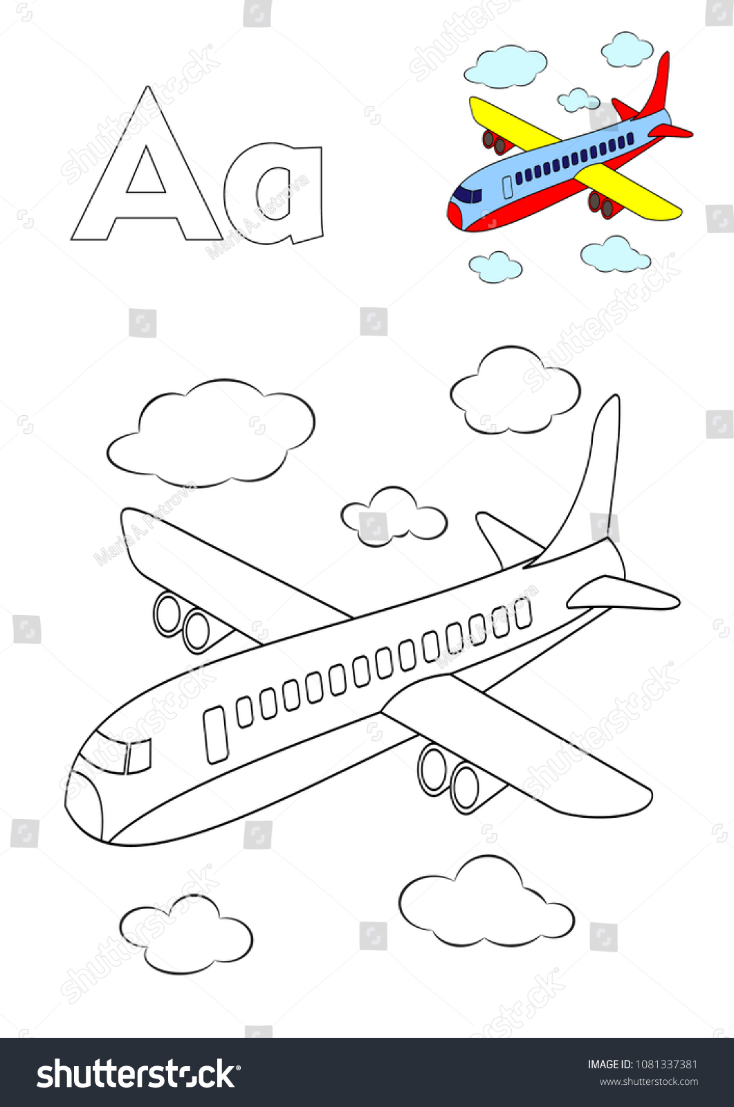 Vector Airplane Coloring Book Page Words Stock Vector (Royalty Free ...