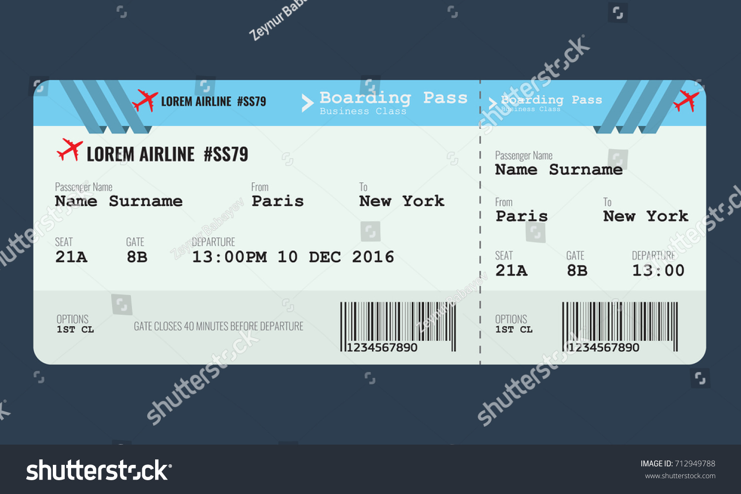 Vector Airplane Ticket Design Template Mock Stock Vector 712949788 - Shutterstock