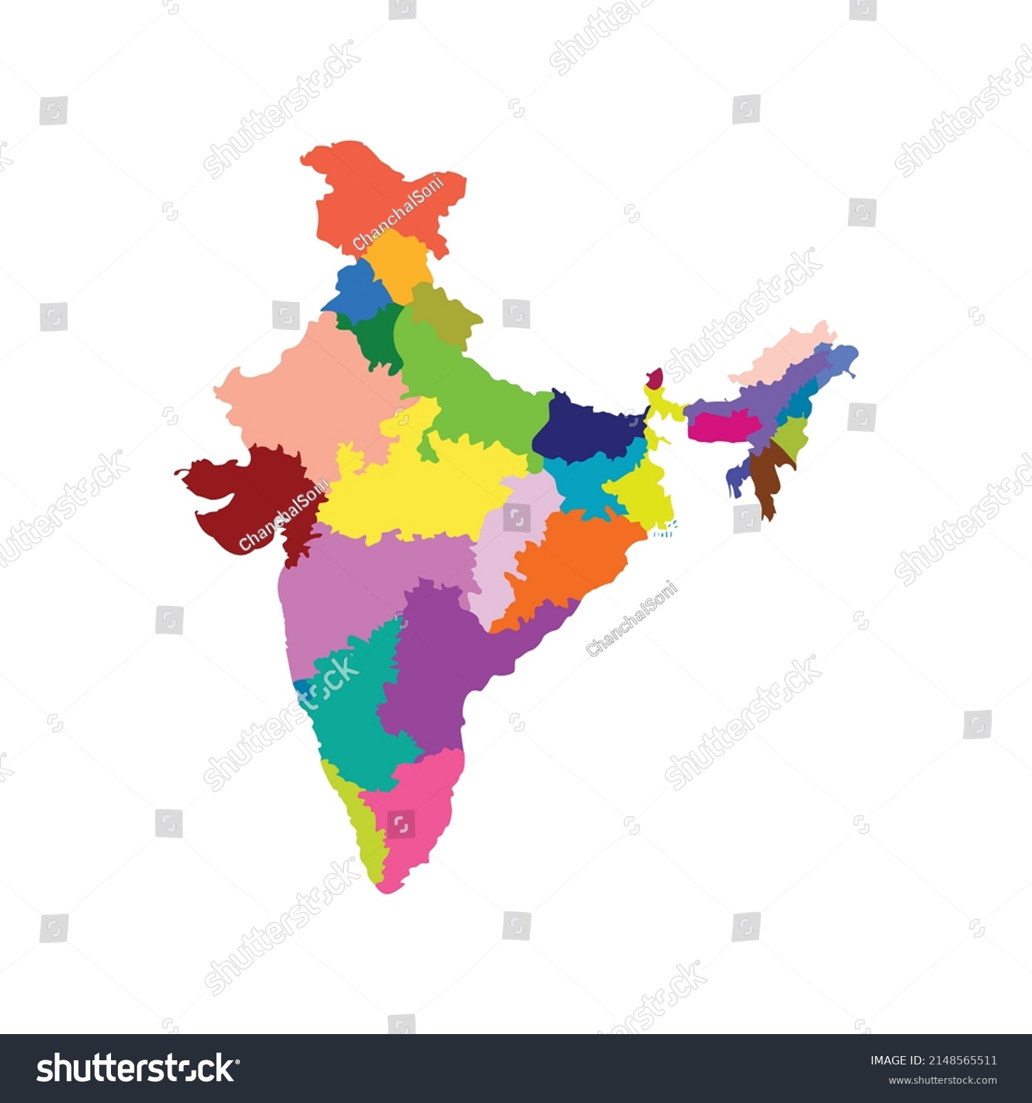 Vector All State Map India Stock Vector (Royalty Free) 2148565511 ...