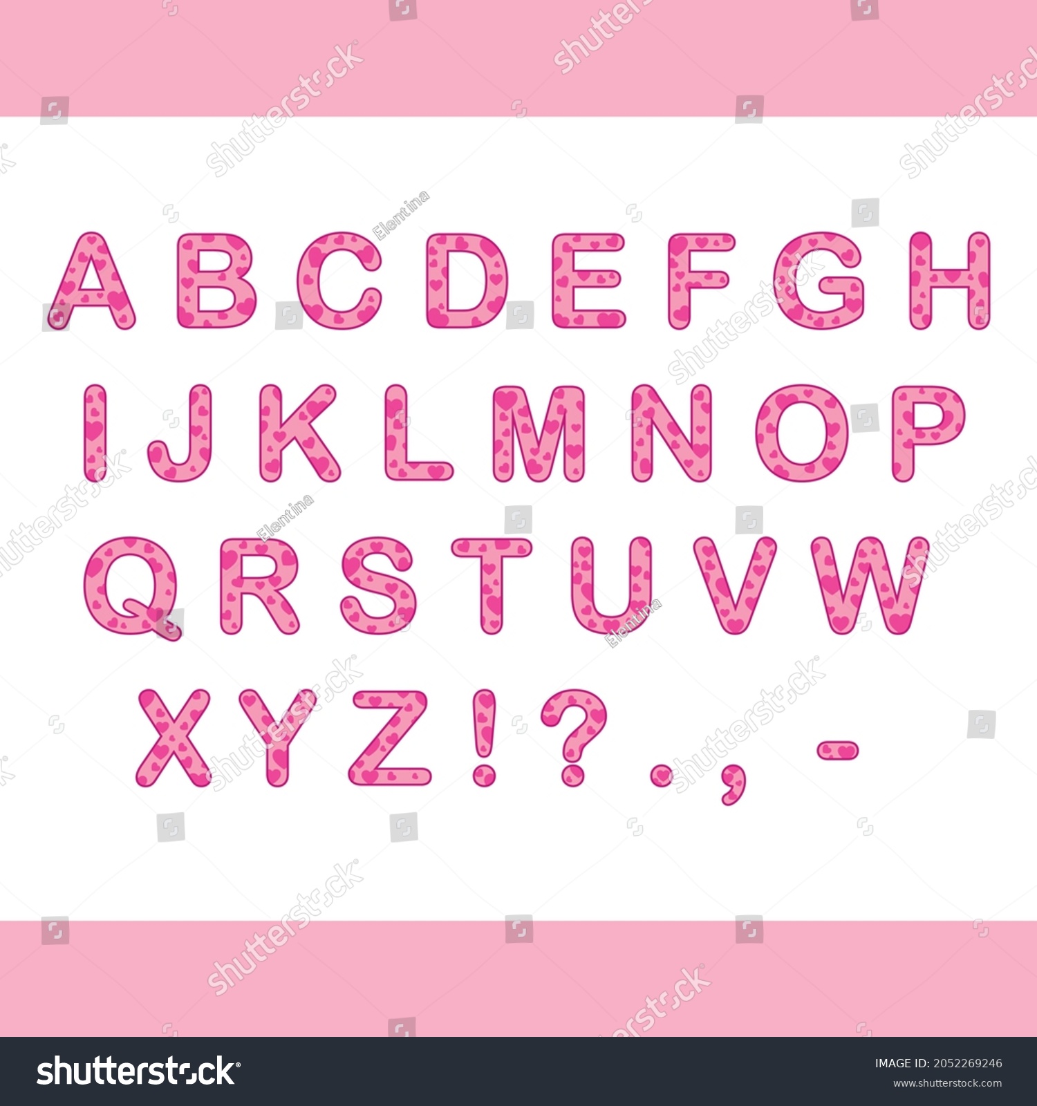 Vector Alphabet Cute Pink Letters Heards Stock Vector (Royalty Free ...