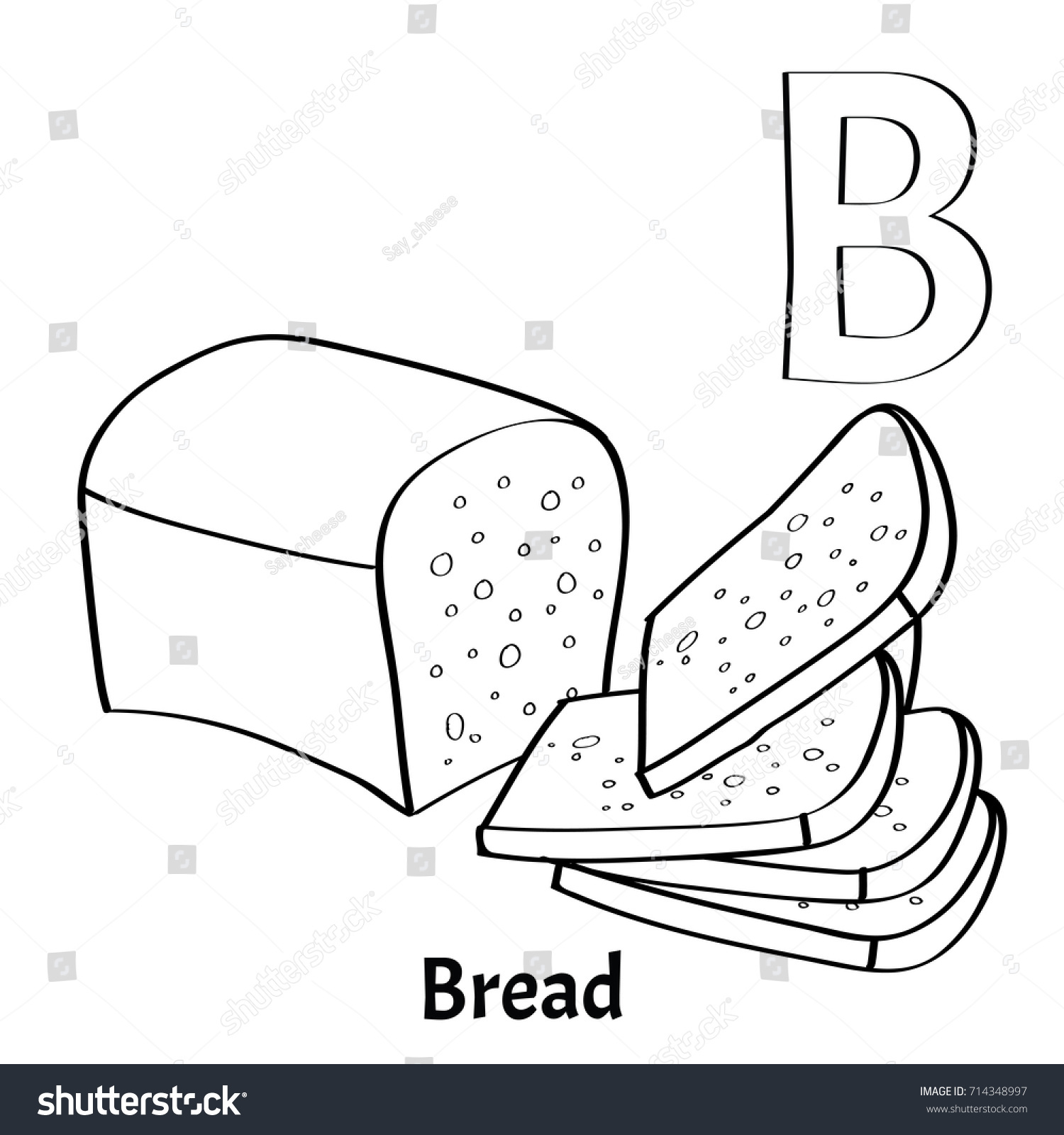 Vector alphabet letter B coloring page Bread