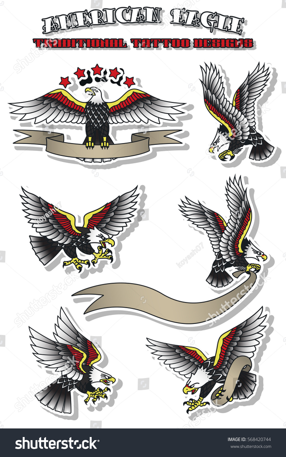 Download Vector American Eagle Set Vintage Traditional Stock Vector ...