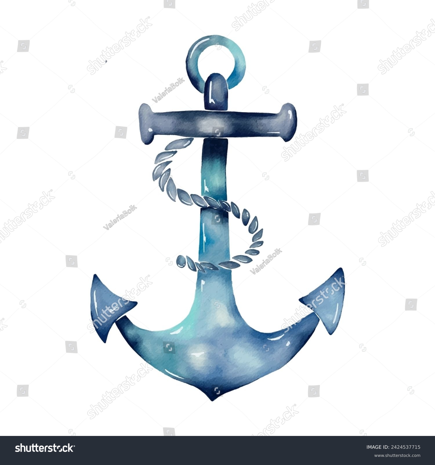 SVG of Vector anchor clip art isolated  on white background. Anchor print design in watercolour style, blue color palette. Children's Illustration  svg