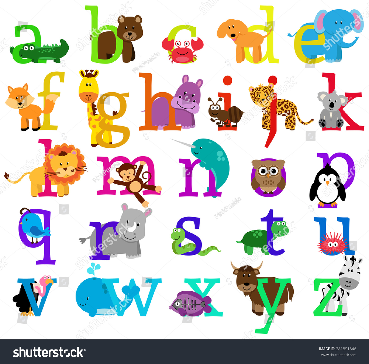 Vector Animal Themed Alphabet Stock Vector 281891846 - Shutterstock