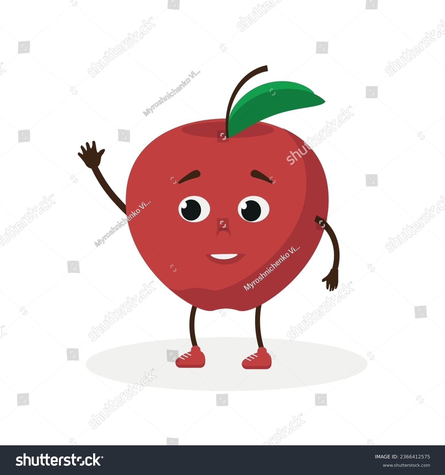 SVG of Vector apple. Cute baby character.Flat illustration. Suitable for animation, using in web, apps, books, education projects. No transparency, solid colors only. Svg, lottie without bags. svg