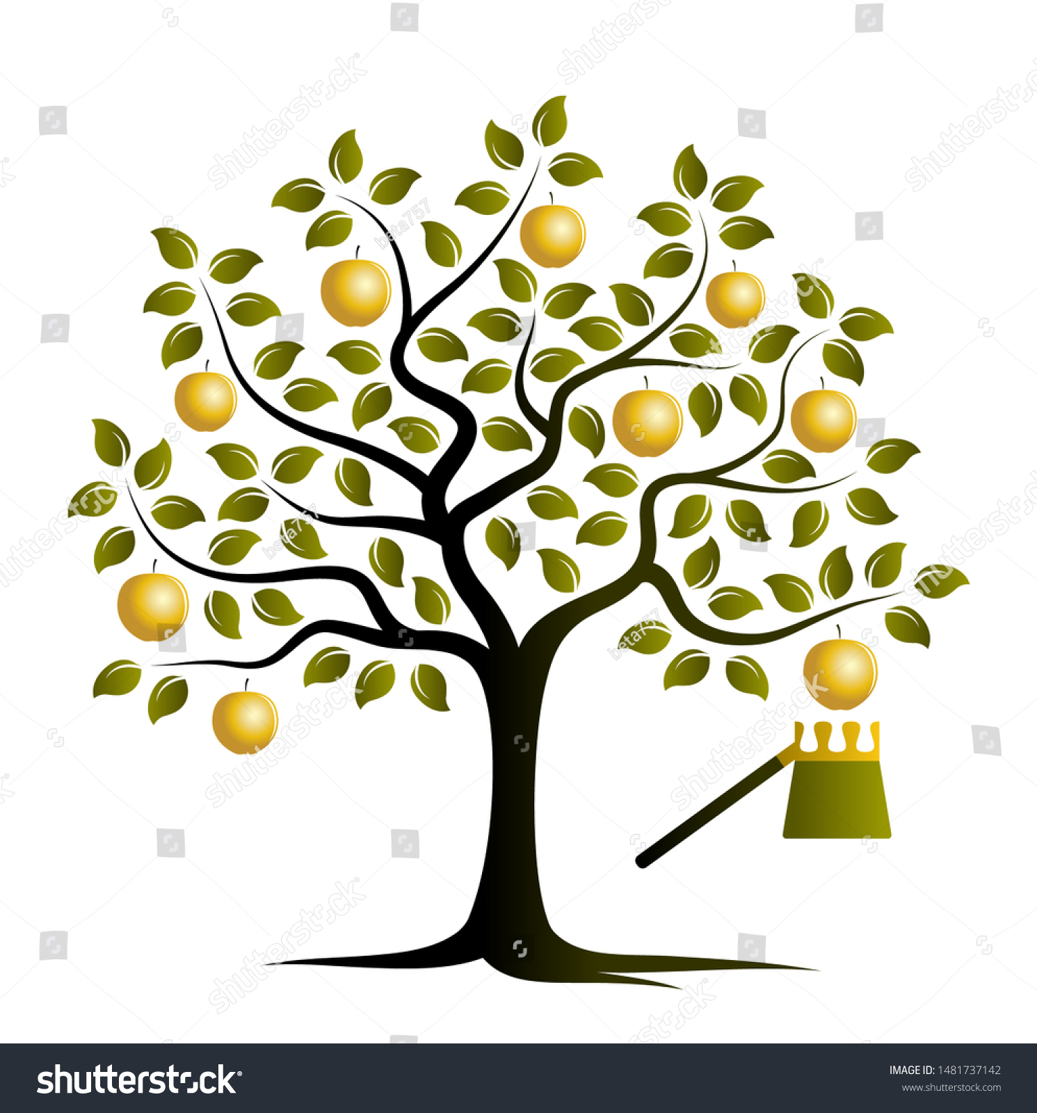 Vector Apple Tree Golden Apples Fruit Stock Vector Royalty Free