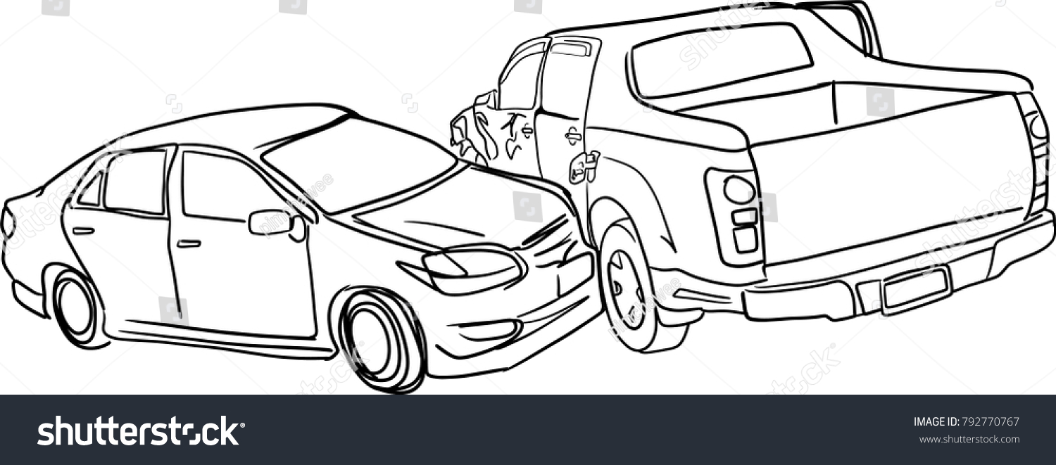 Vector Art Drawing Car Crash Accident Transportation Stock