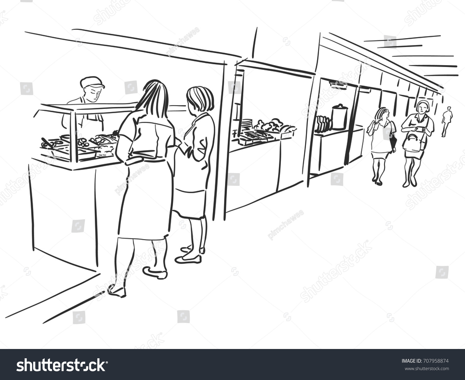 Vector Art Drawing People Food Court 库存矢量图（免版税） 707958874 - Shutterstock