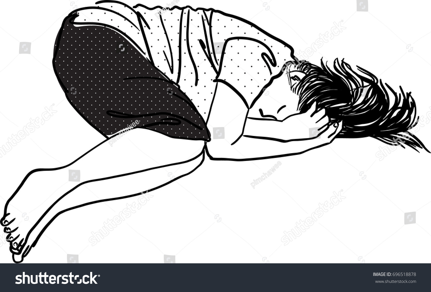 Vector Art Drawing Young Woman Lying Stock Vector 696518878 Shutterstock