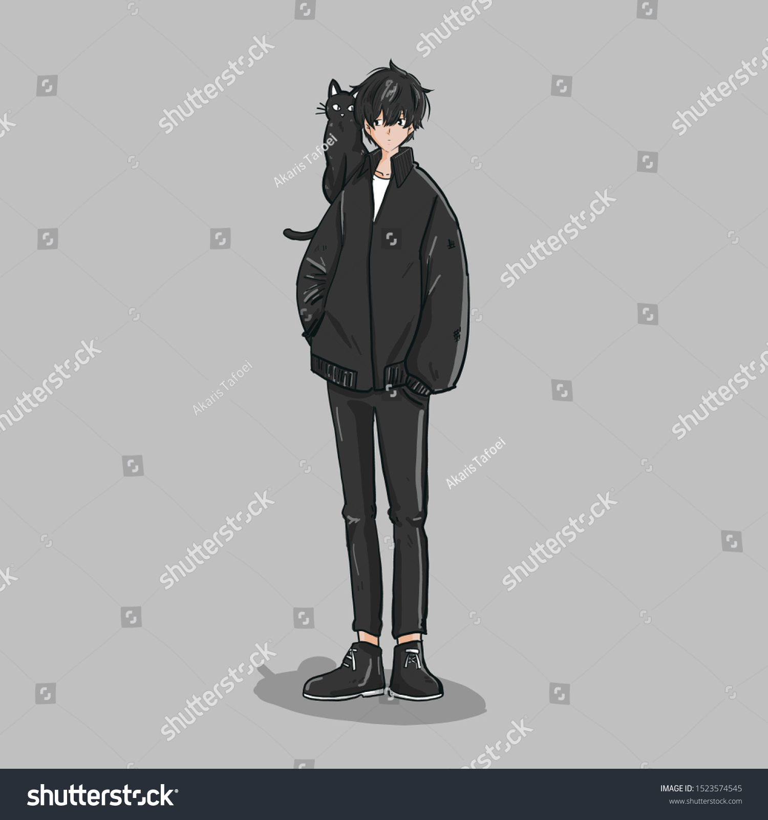 Vector Art Black Man Black Cat Stock Vector (Royalty Free) 1523574545