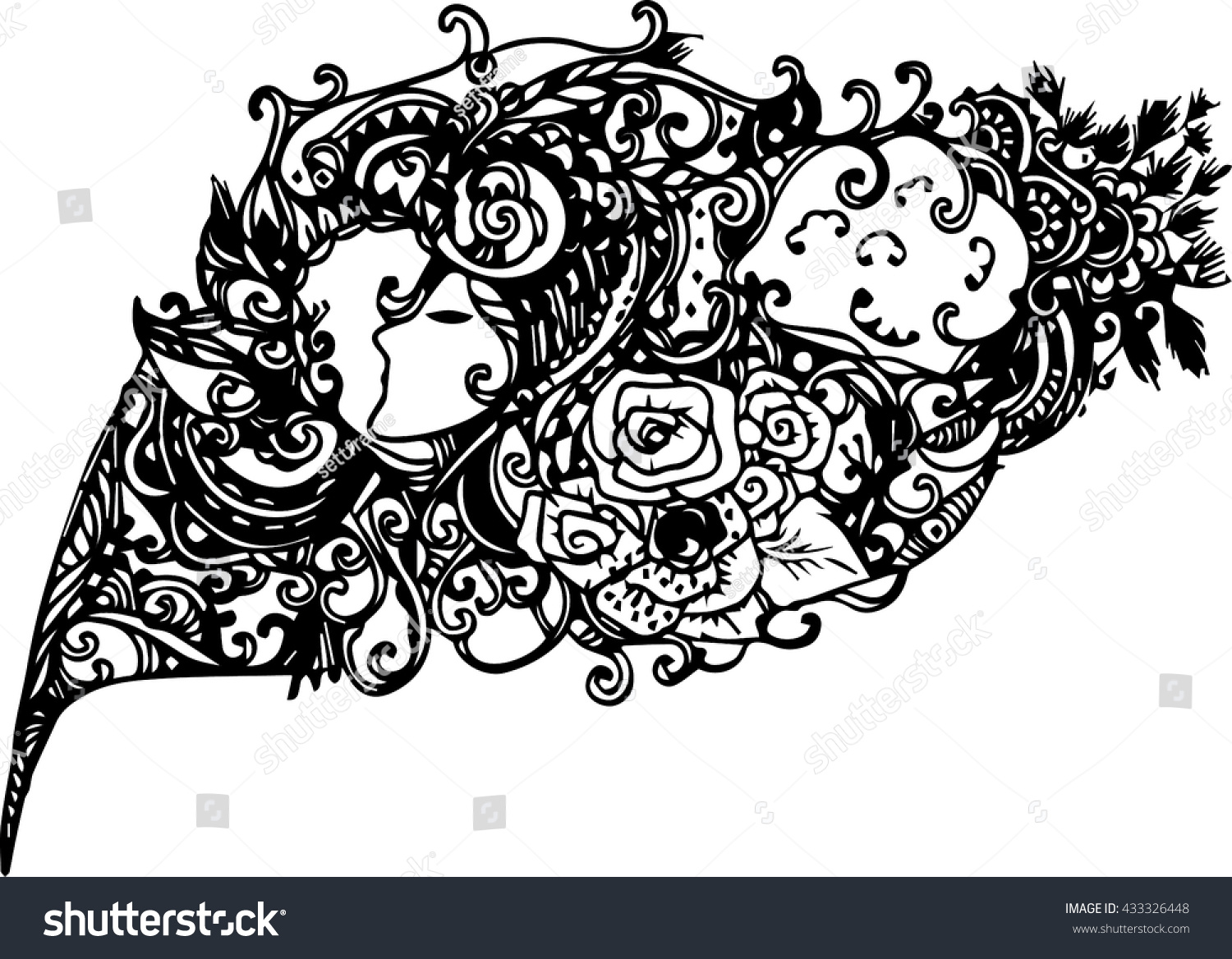 Vector Art Of Imagination Mask And Flower Design EZ Canvas