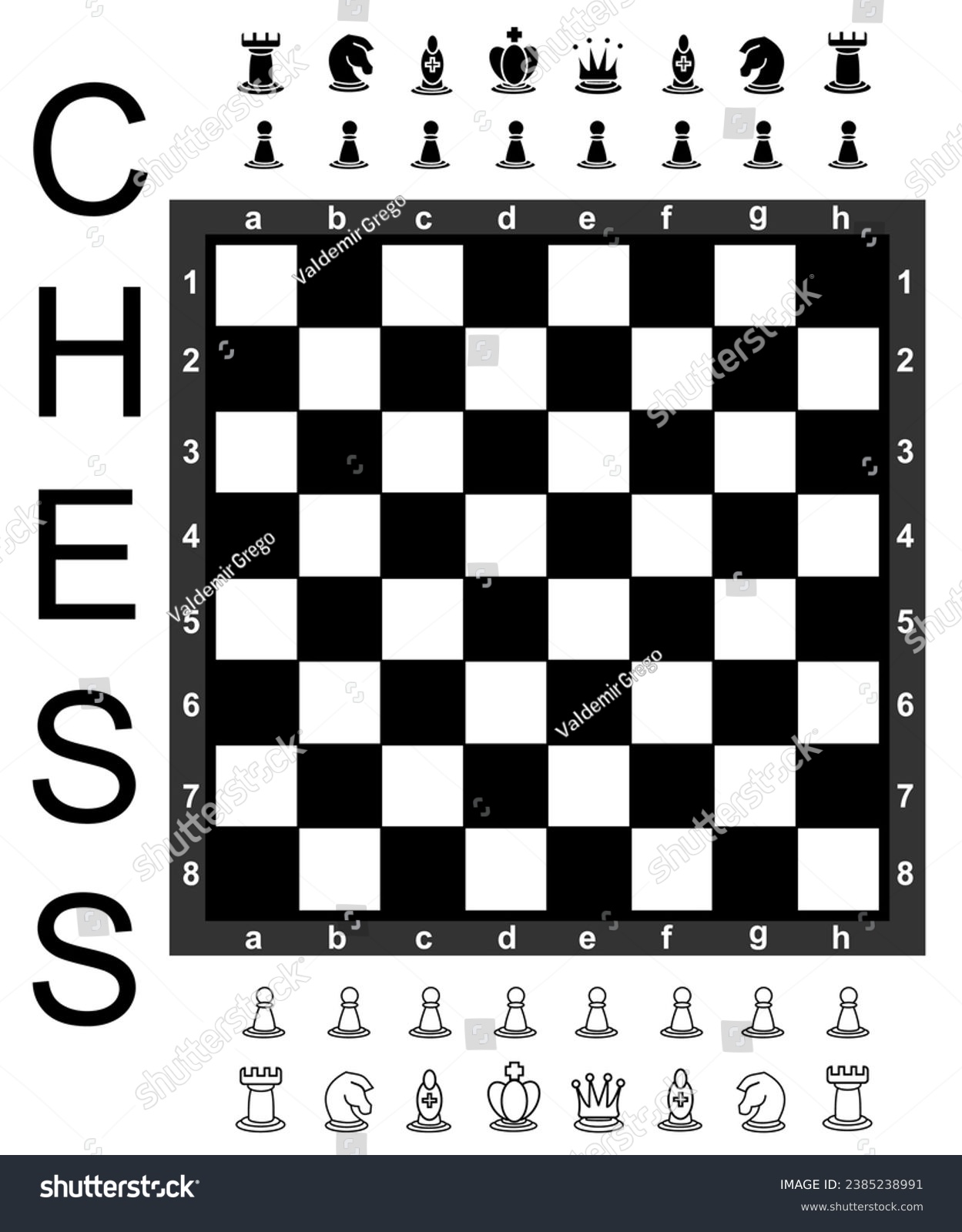SVG of Vector art with black and white chessboard with all pieces, art, drawing. svg