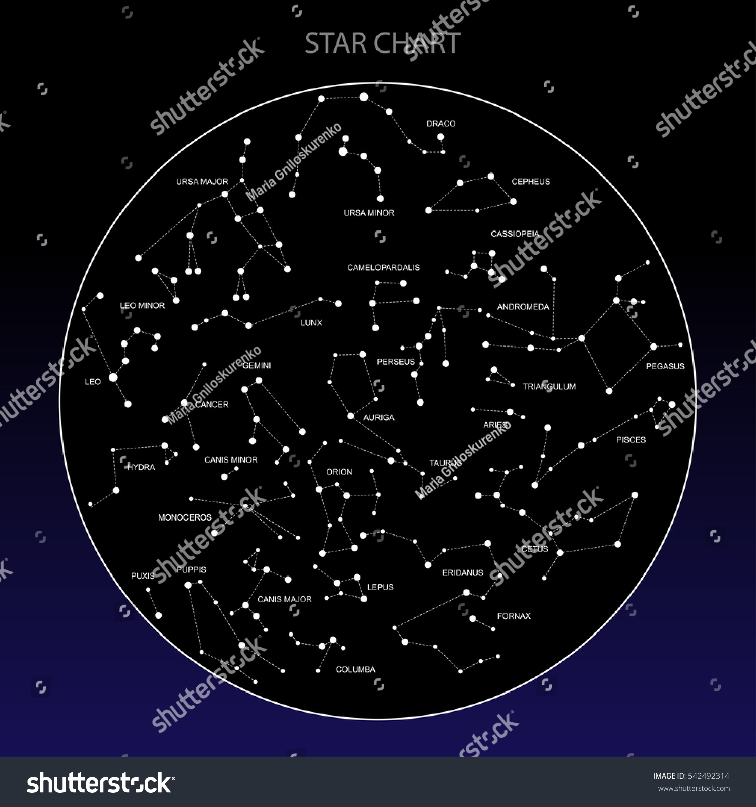 Vector Astronomical Chart Hemisphere Titles Stars Stock Vector (Royalty ...