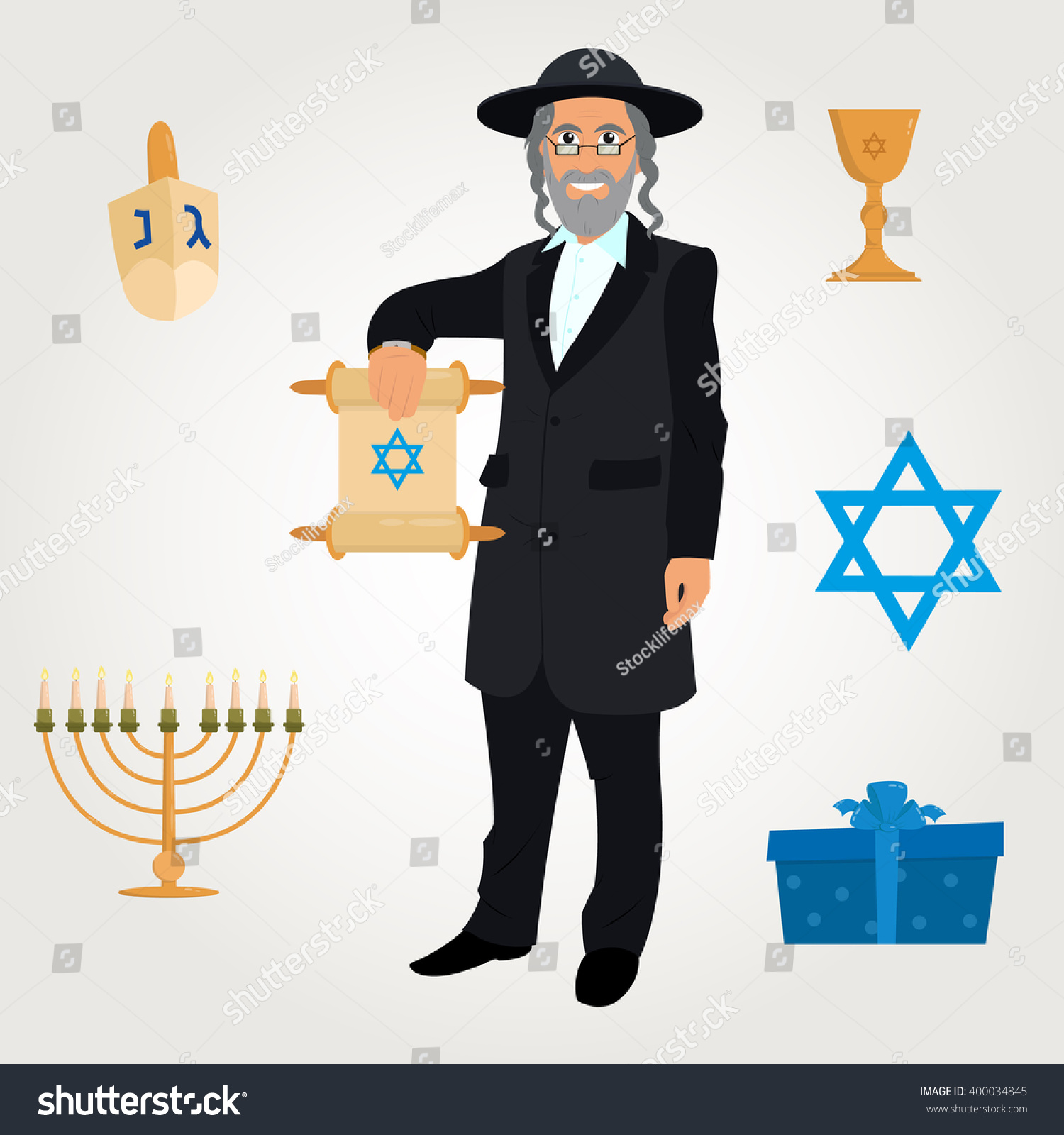 Vector Avatar Of Jew Man With Traditional Headdress. Avatar Jewish Man ...