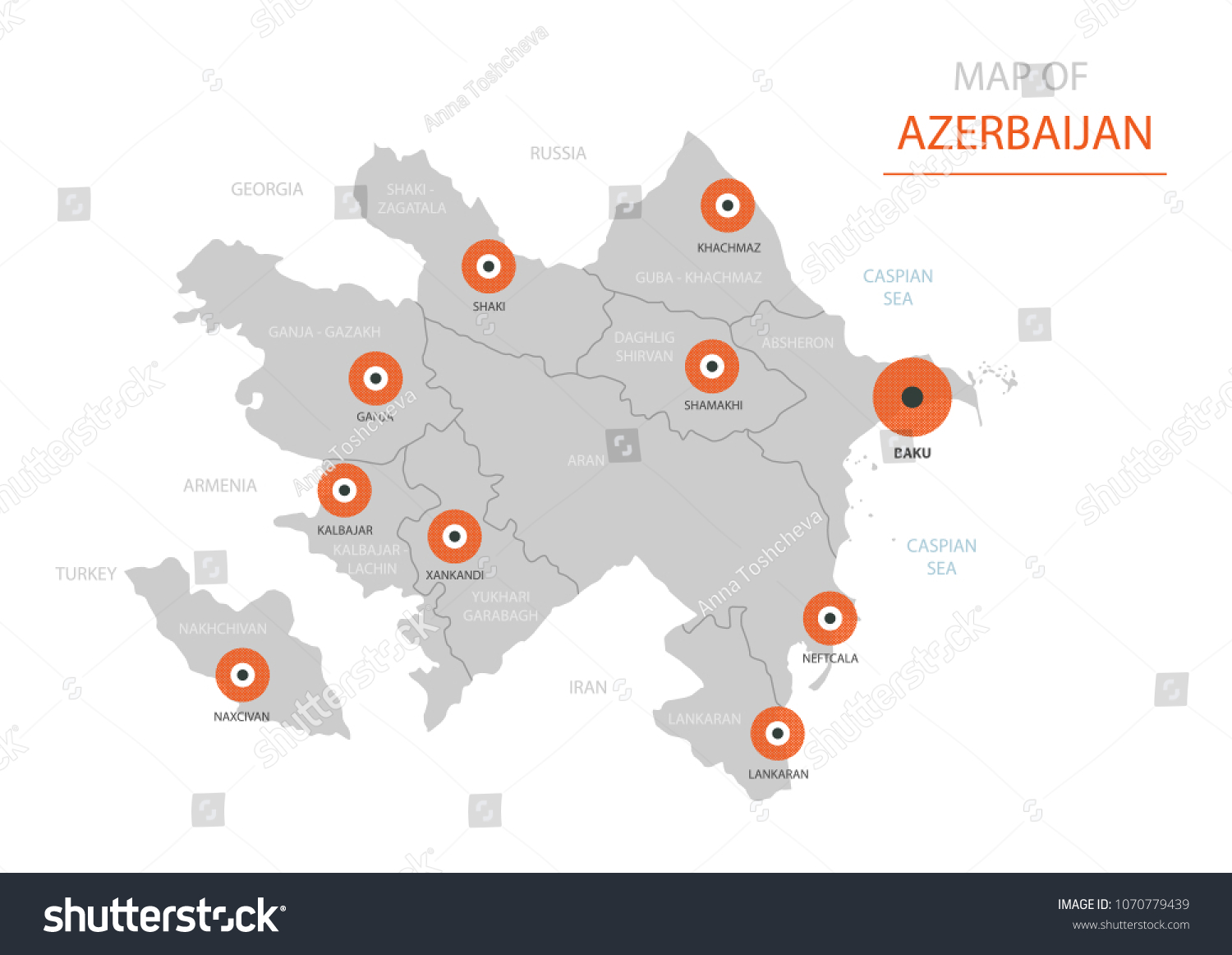 SVG of Vector Azerbaijan  map showing big cities. svg