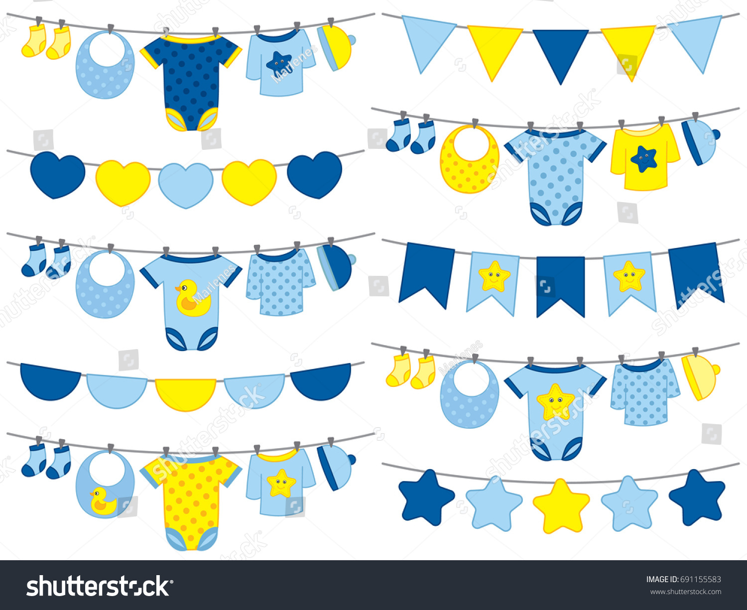 Vector Baby Boy Clothes Hanging On Line Vector Bunting Vector Baby