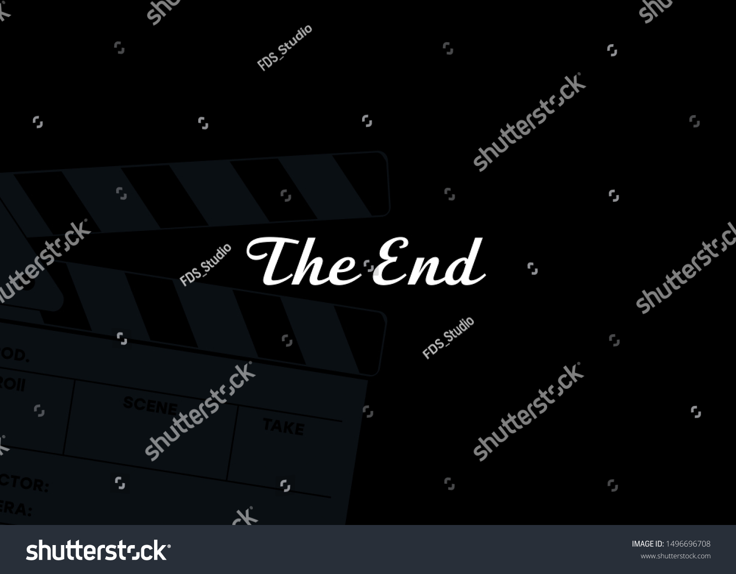 SVG of Vector background, the end. Black background and clapperboard, end of the film. Screensaver after the movie. svg