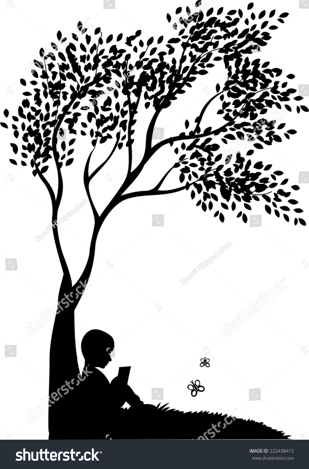 Vector Background With Child Read A Book Under Tree - 222438415 ...